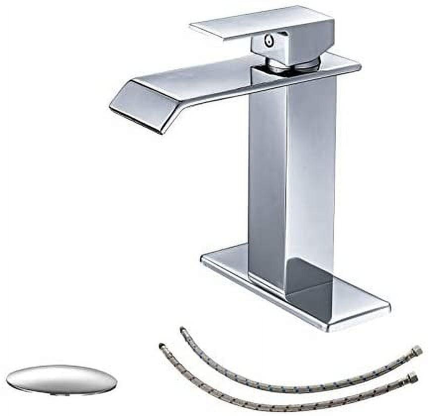 BWE Waterfall Single Hole Single-Handle Low-Arc Bathroom Faucet With Supply Line