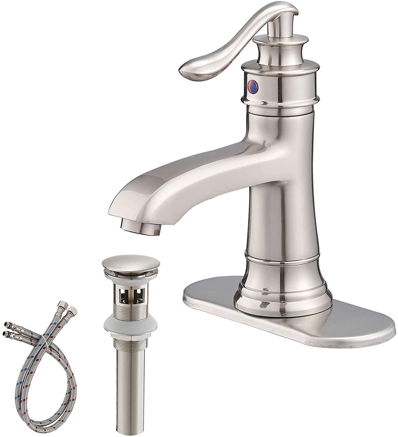 Brushed Nickel Single Handle Bathroom Faucet with Pop-Up Drain