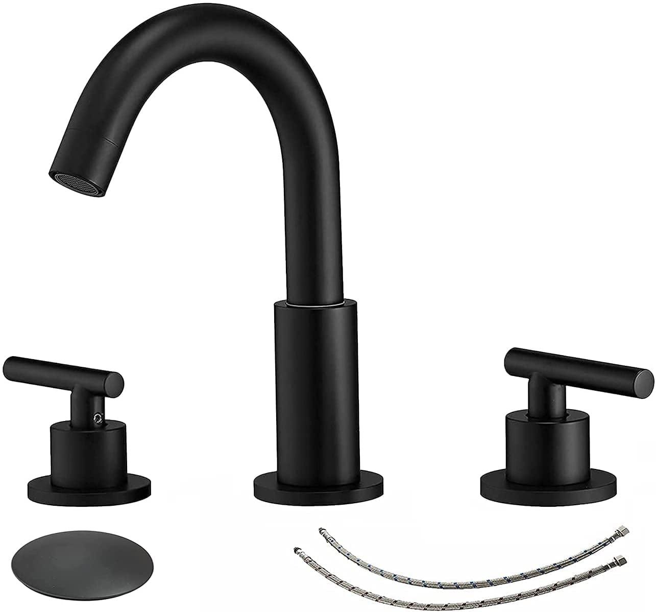 BWE 8 in. Widespread Double Handle Bathroom Faucet With Pop-up Drain Assembly in Matte Black