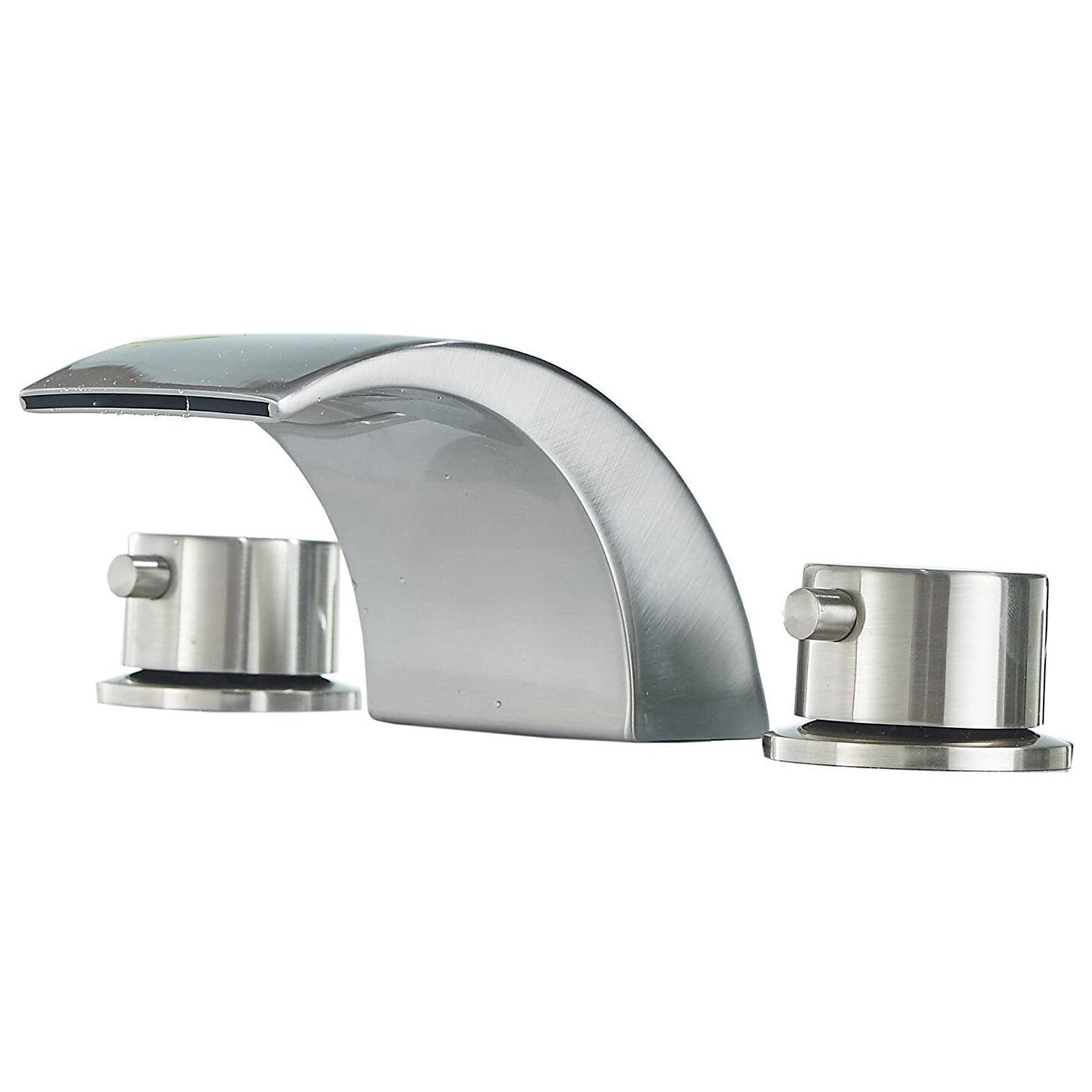 Brushed Nickel 8-Inch Widespread Waterfall Bathroom Faucet with LED Light