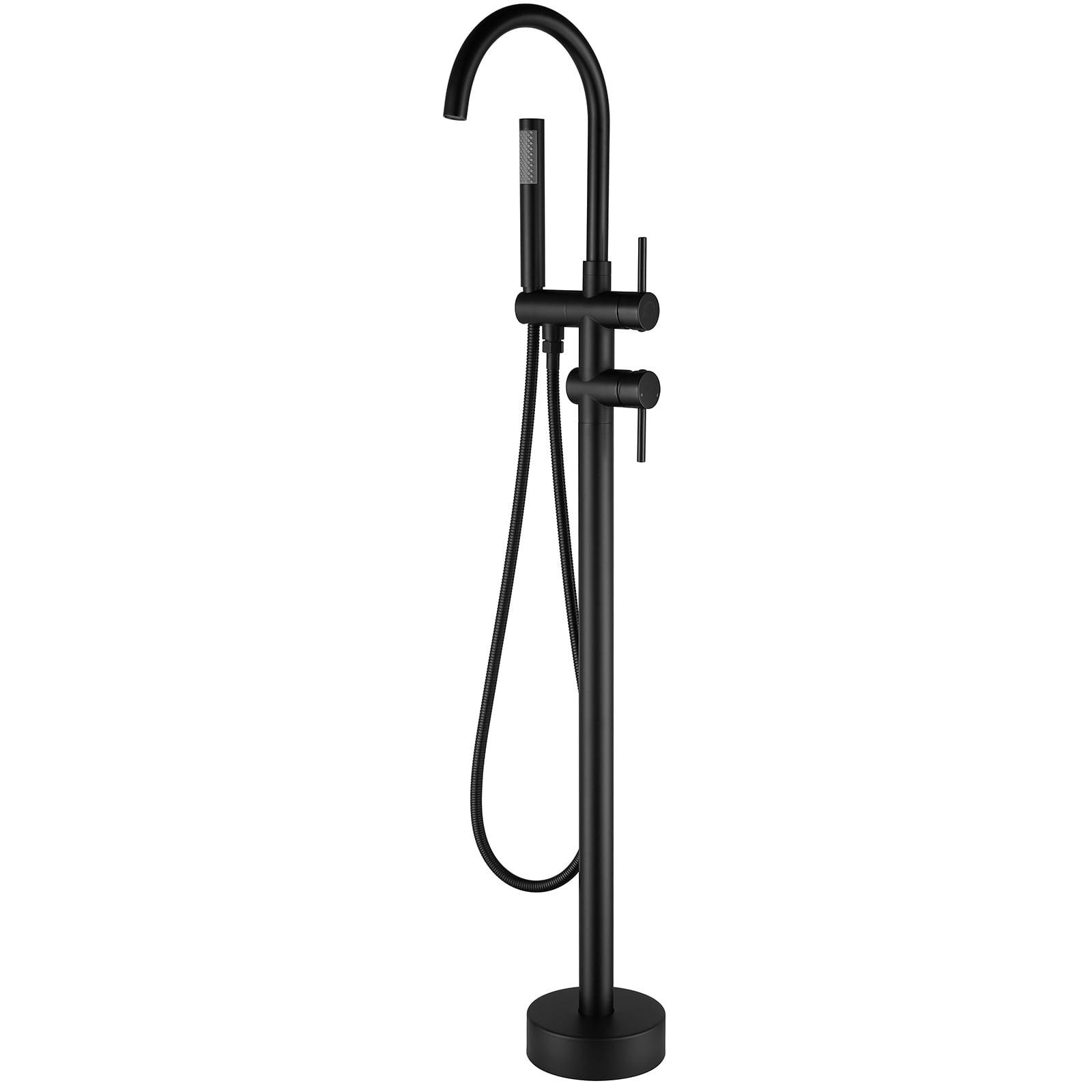 Matte Black Brass Freestanding Tub Faucet with Hand Shower