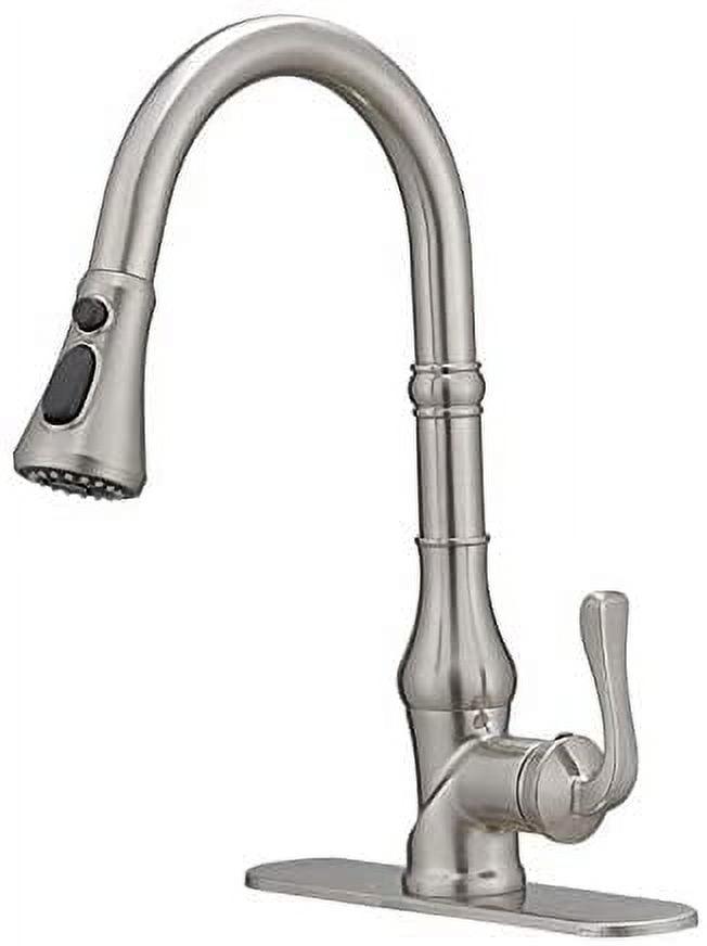 Brushed Nickel Single Handle Pull-Down Kitchen Faucet with Deck Plate