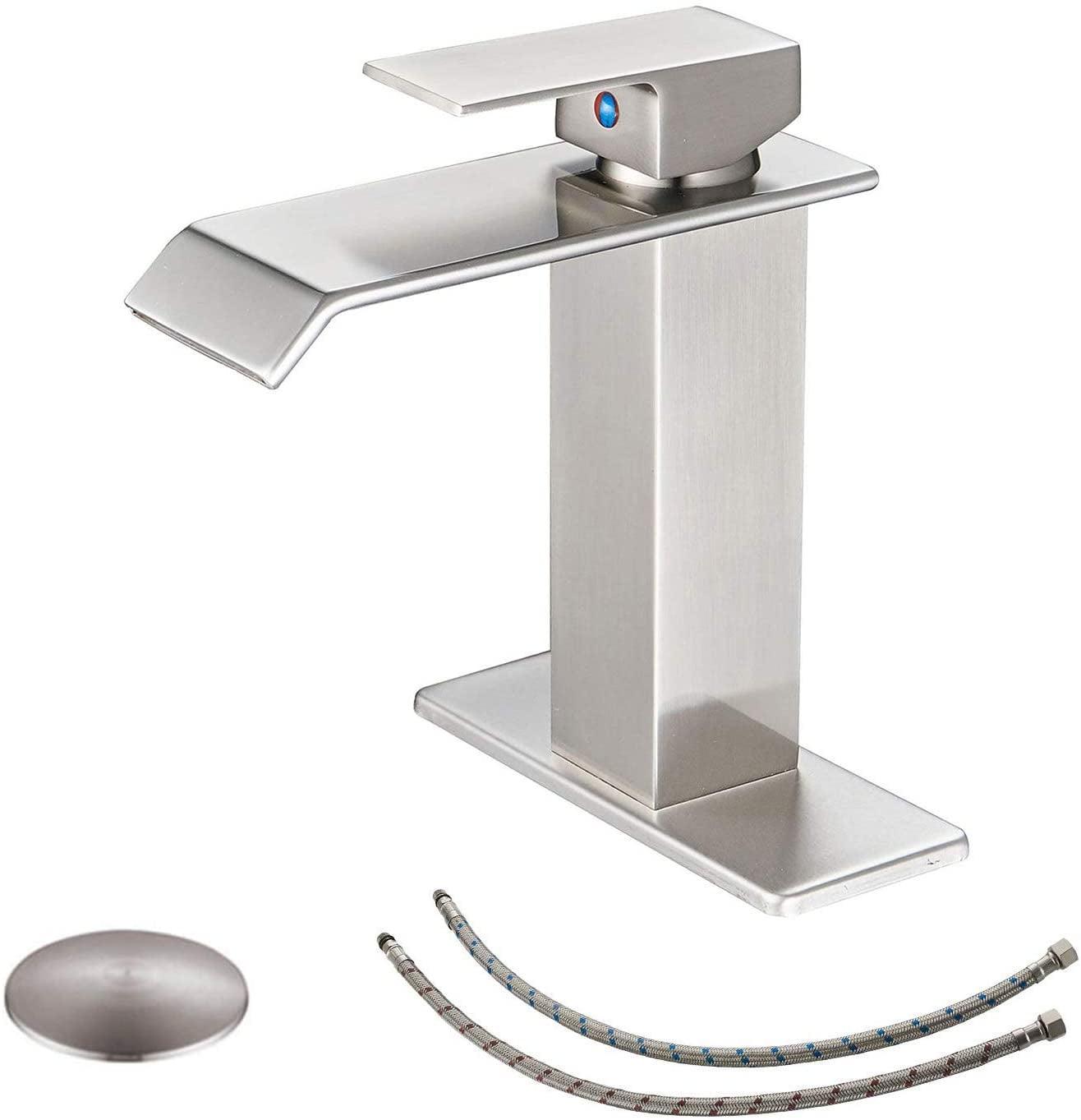 Brushed Nickel Waterfall Vessel Sink Faucet with Pop-Up Drain