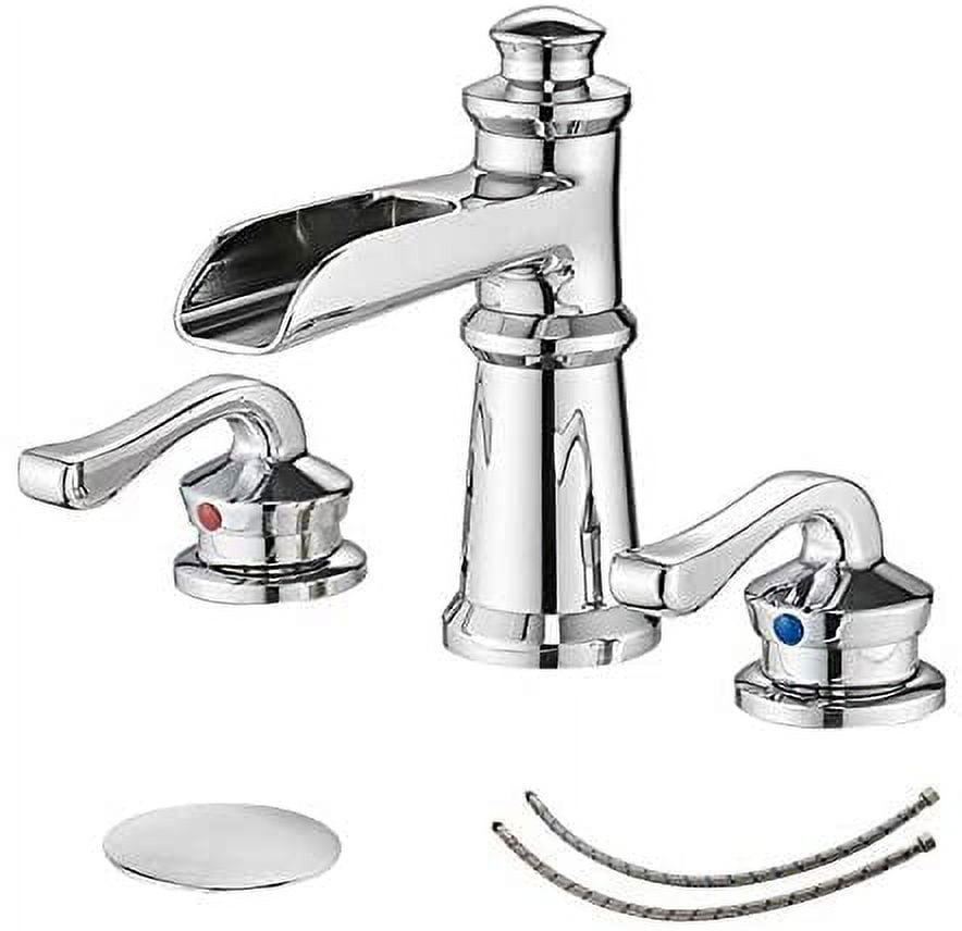 BWE 8 in. Waterfall Widespread 2-Handle Bathroom Faucet With Drain Assembly