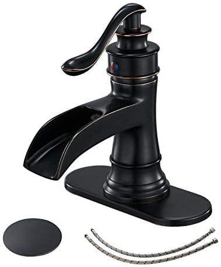 BWE Waterfall Single Hole Single-Handle Low-Arc Bathroom Faucet With Pop-up Drain Assembly