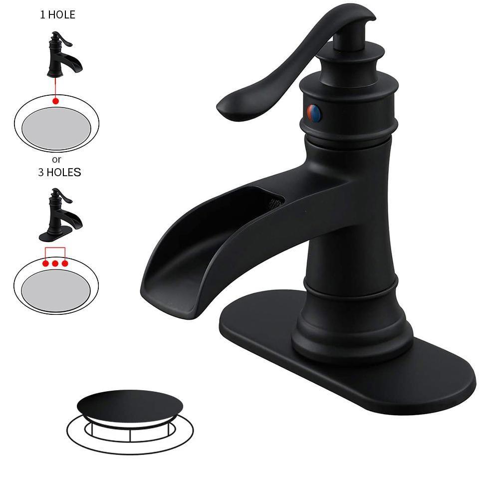 Matte Black Single-Handle Waterfall Bathroom Faucet with Drain Assembly