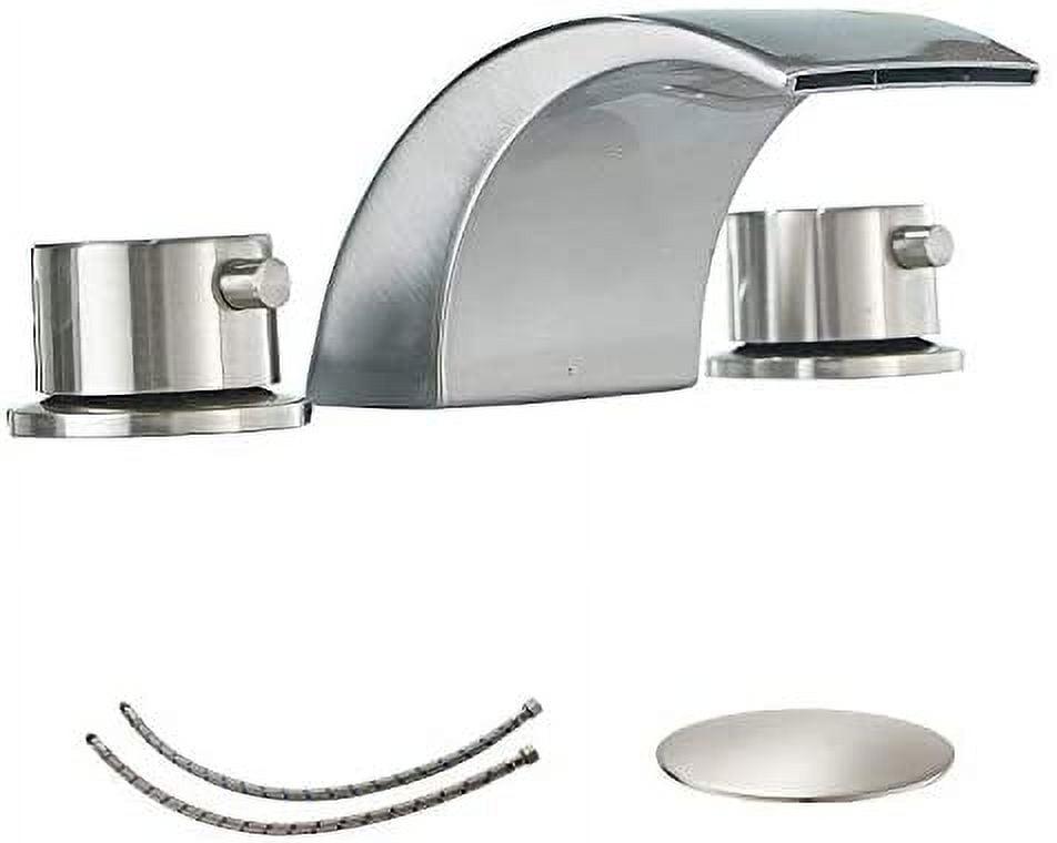 Brushed Nickel 8-Inch Widespread LED Bathroom Faucet with Pop-Up Drain