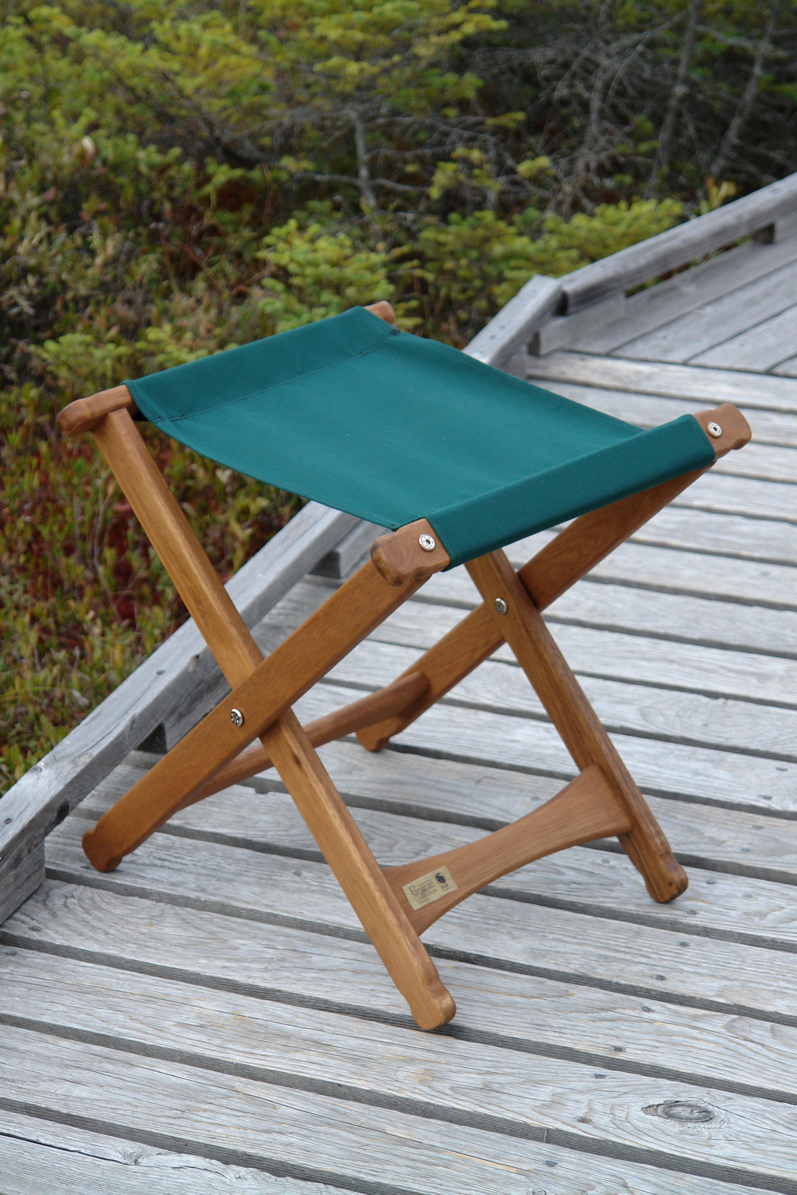 Compact Keruing Wood Folding Stool with Green Polyester Canvas