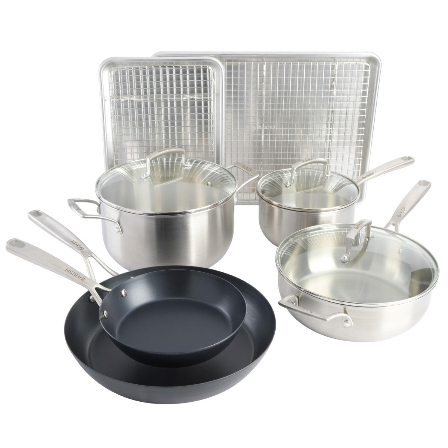 12-Piece Stainless Steel and Aluminum Cookware Set with Baking Sheets