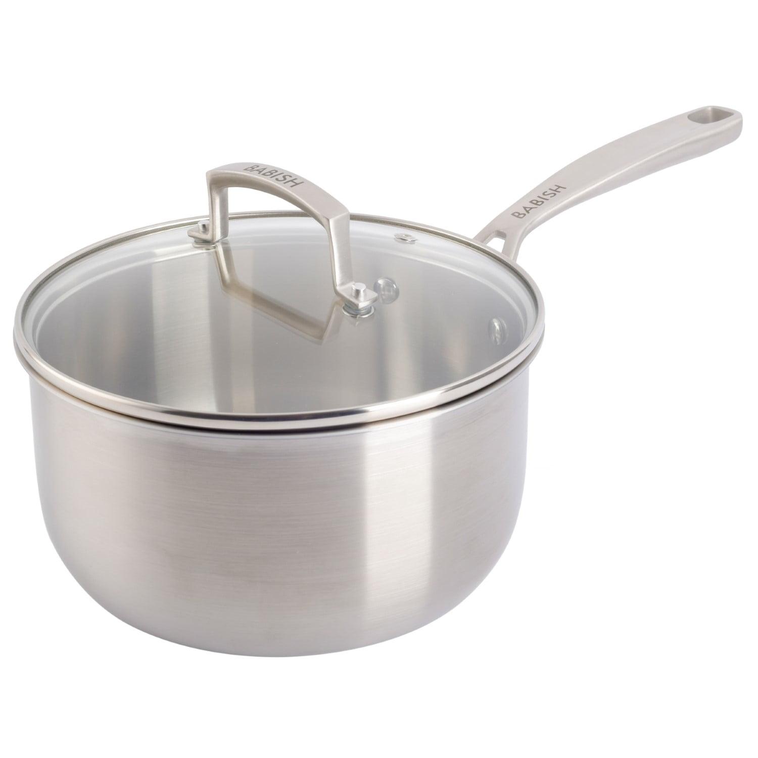 Babish 3.5-Quart Stainless Steel Non-Stick Saucier with Glass Lid