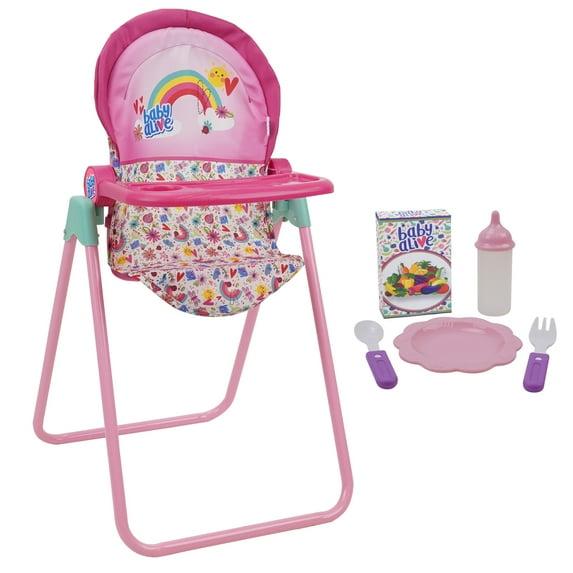 Baby Alive Doll Highchair Set - Pink & Rainbow - 6 Pieces, Fits Dolls Up to 24"