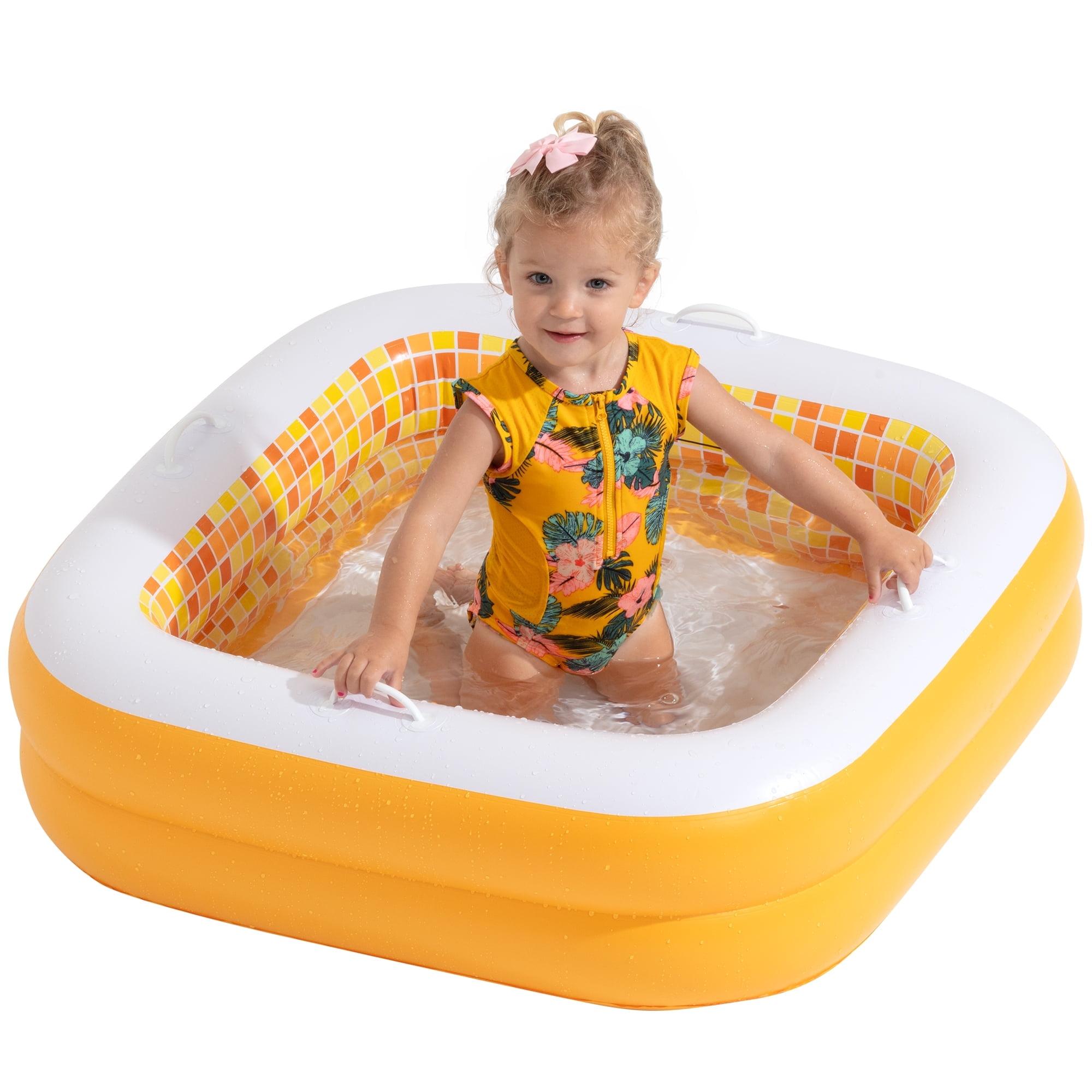 Orange Burst Inflatable Baby Pool with Grip Handles