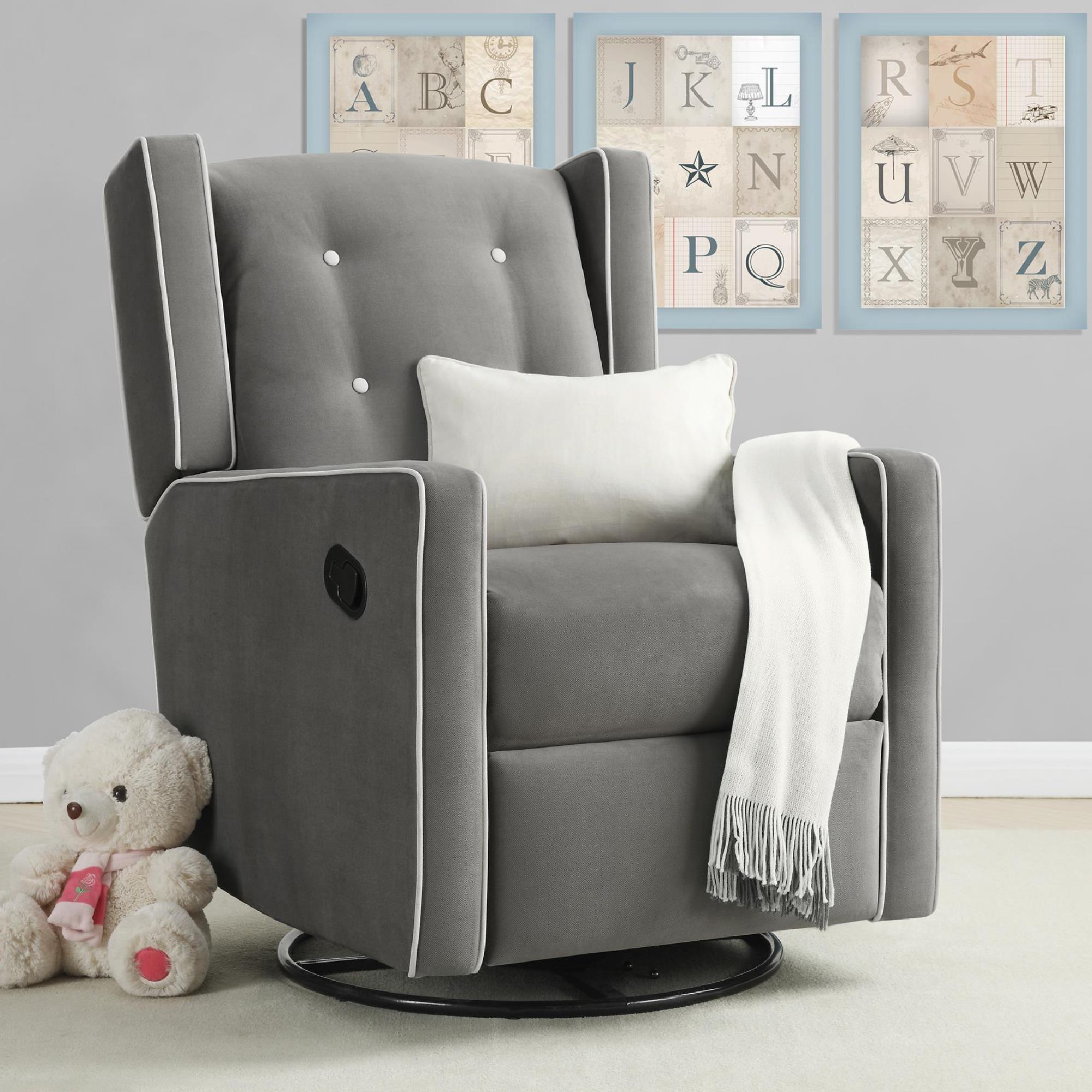 Baby Relax Shirley Swivel Glider Recliner Chair - Gray Microfiber