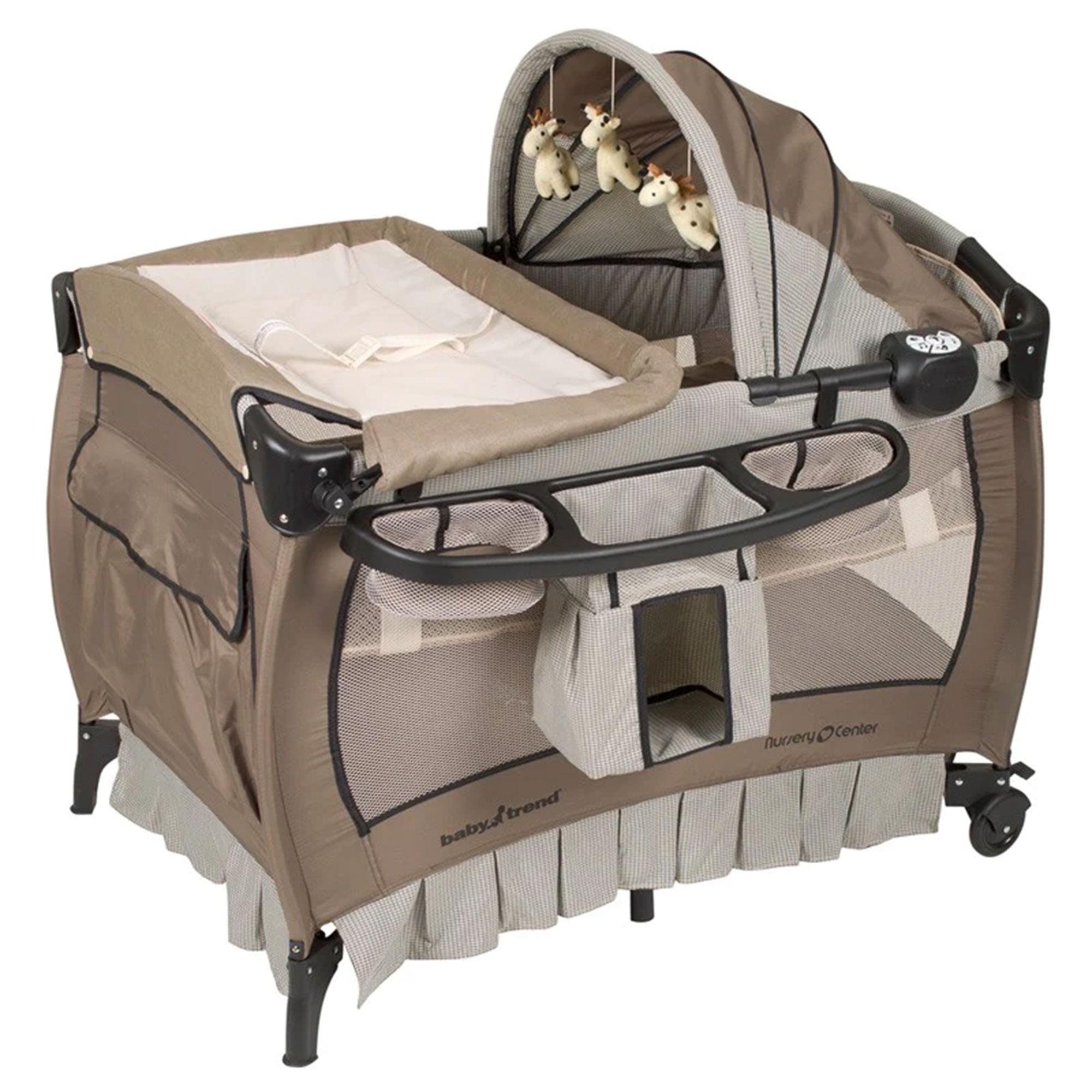 Baby Trend Deluxe Nursery Center, Portable Playard with Bassinet and Changing Table, Ideal for Babies and Toddlers, Travel Crib, Havenwood