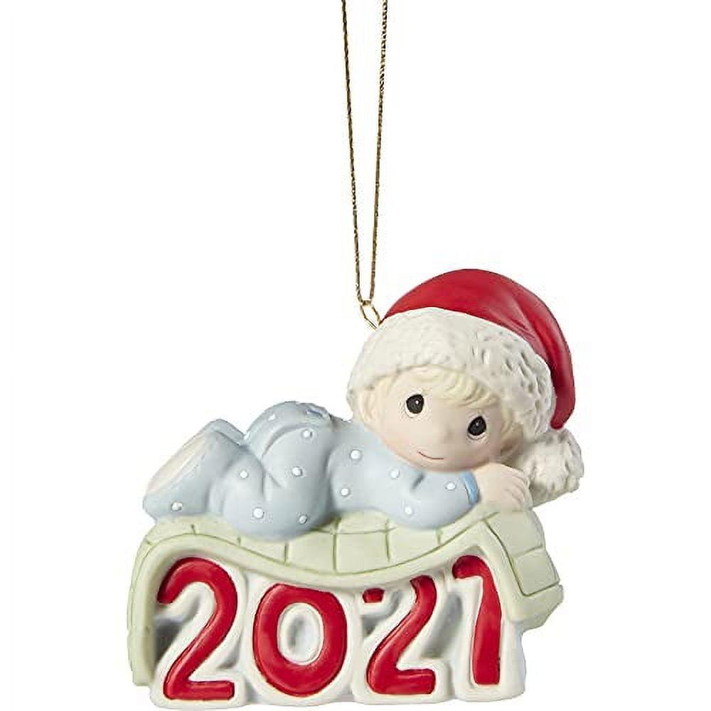 Baby's 1st Christmas 2021 Porcelain Ornament with Santa Hat