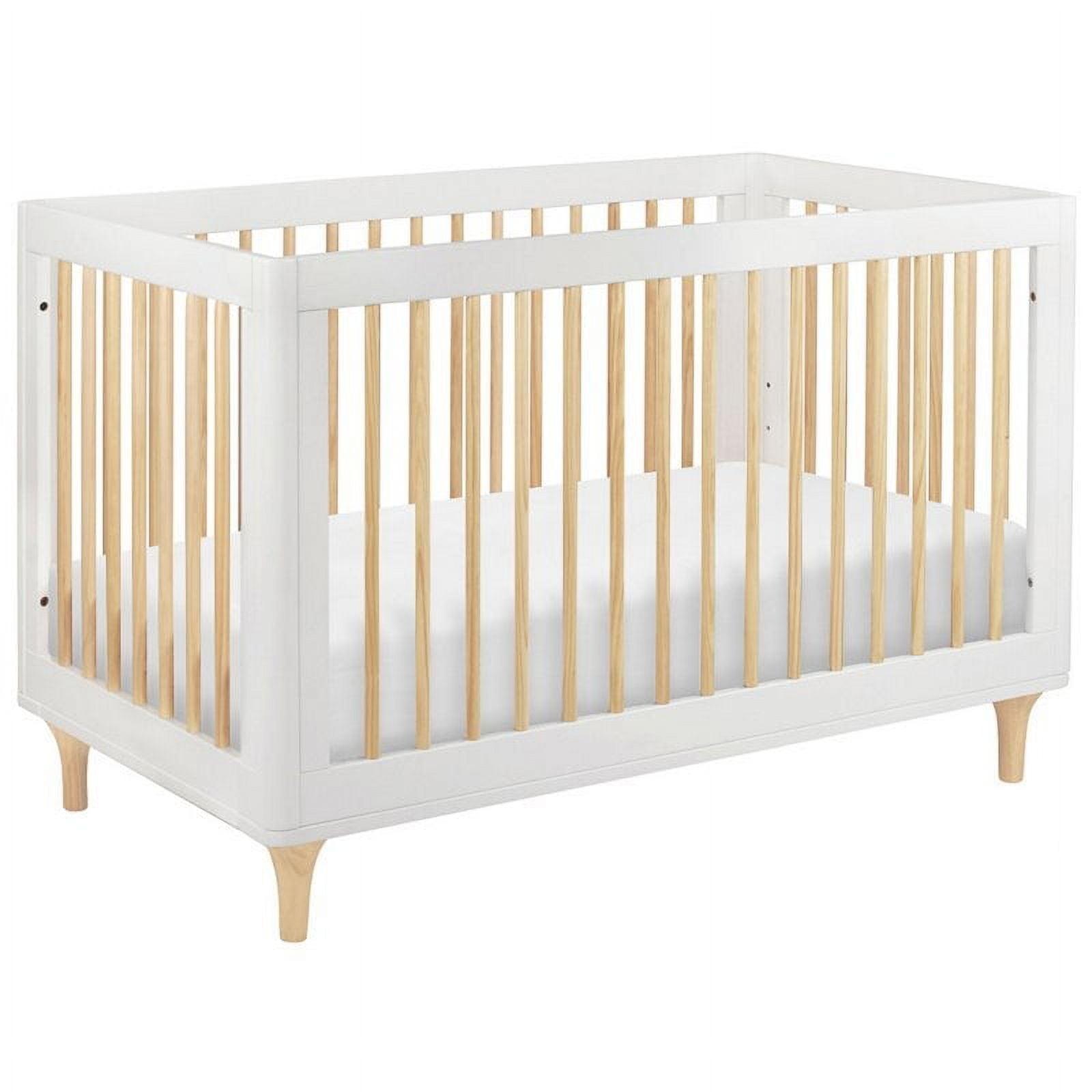 Babyletto Lolly White & Natural Wood 3-in-1 Convertible Baby Crib with Toddler Bed Conversion Kit