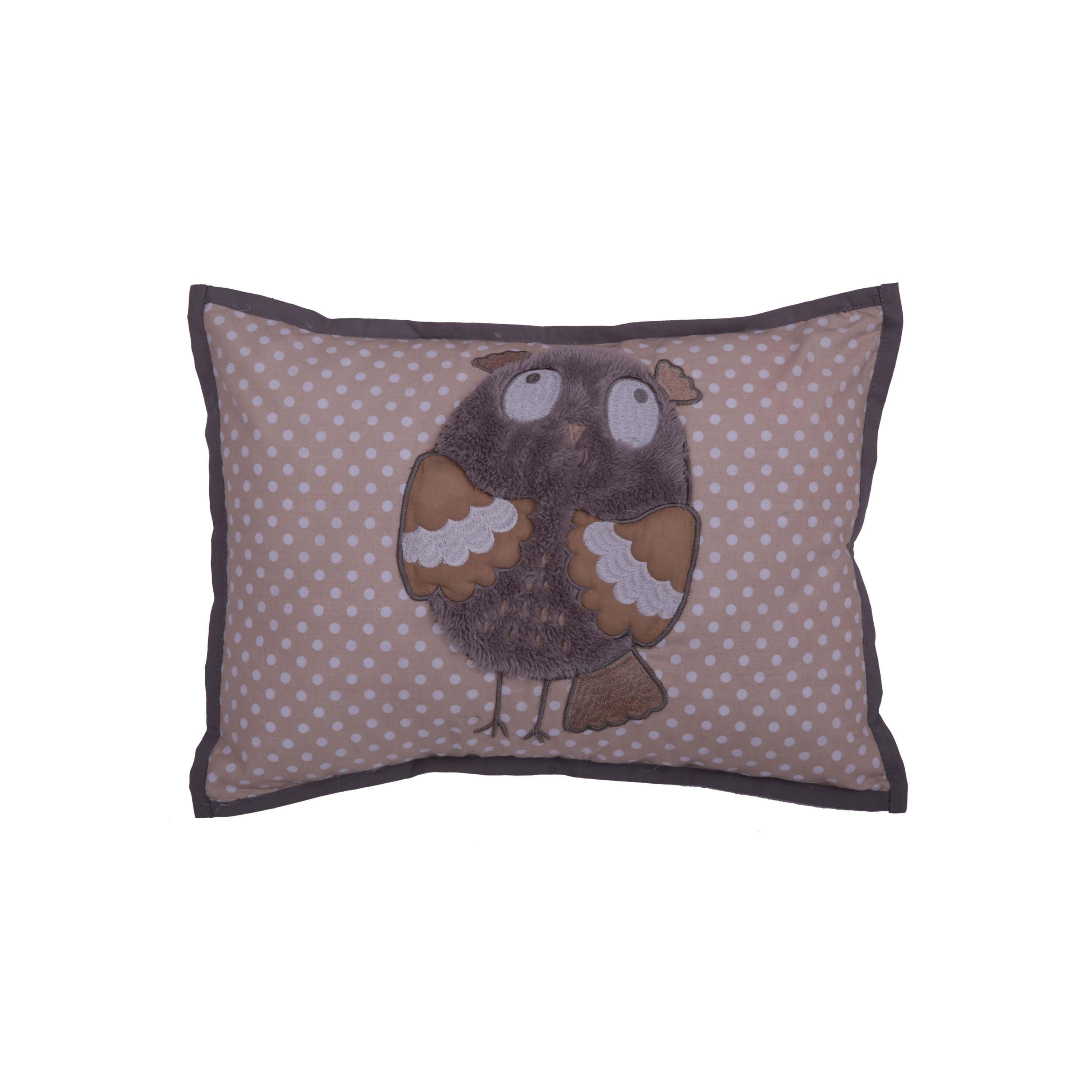 Bacati - Owls Grey/Beige Neutral Cotton Throw Pillow