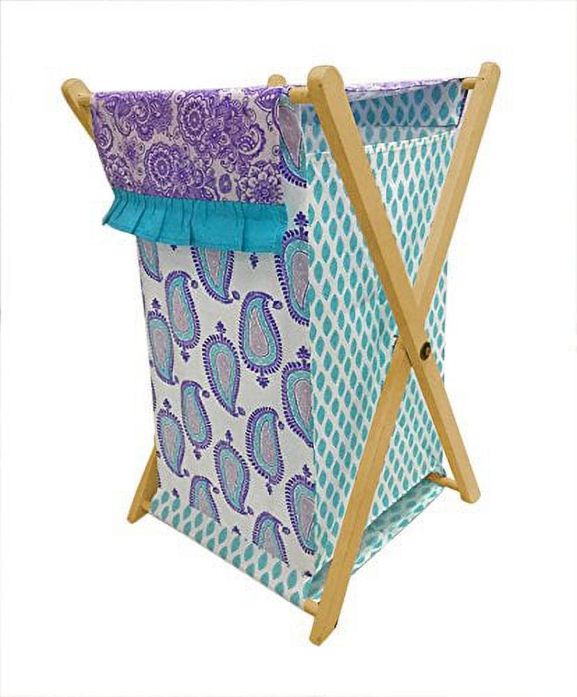 Bacati - Isabella Paisley Aqua/Lilac/Purple Laundry Hamper with Wooden Frame