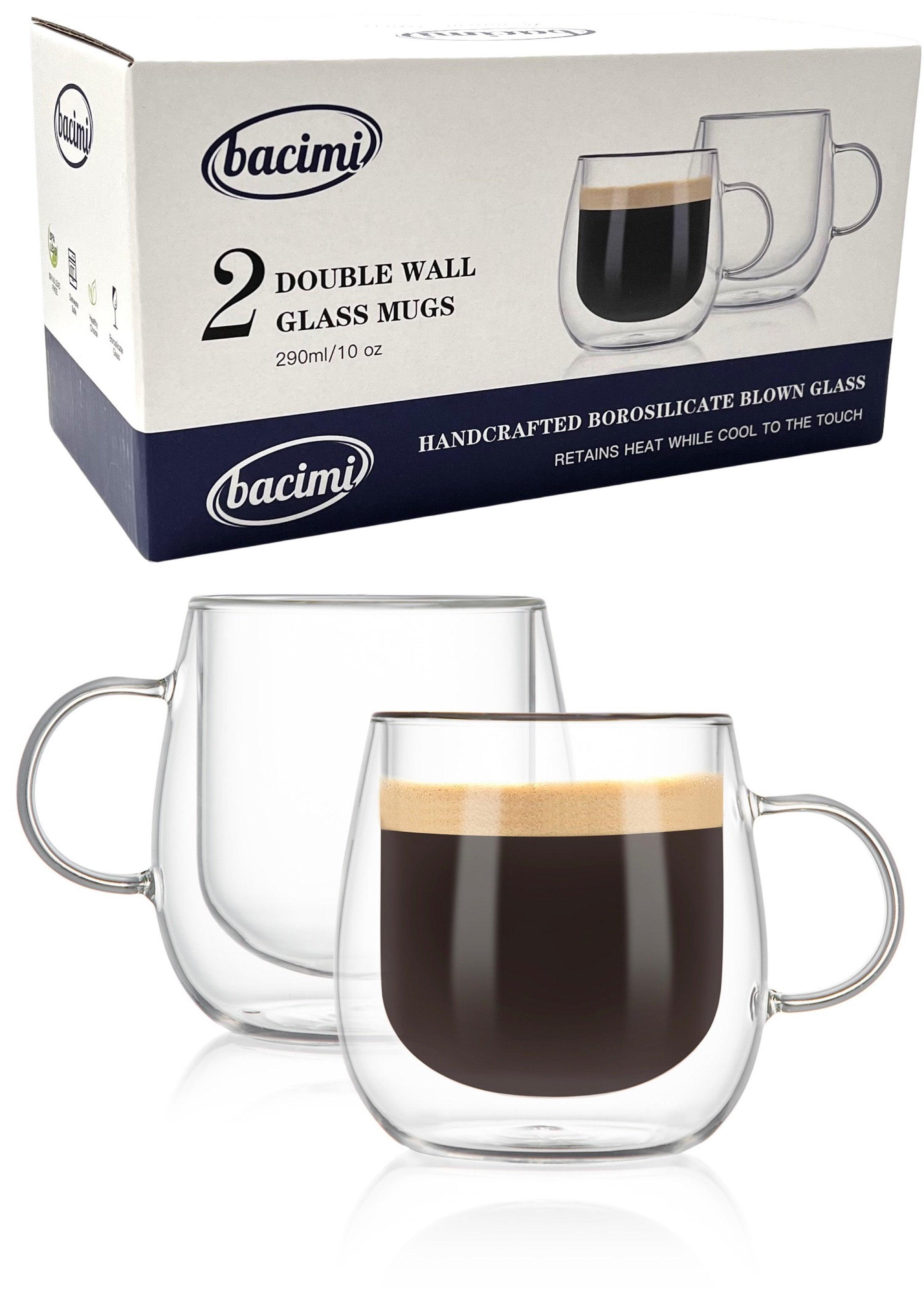 Clear Double Wall Glass Coffee Mugs Set of 2, 10oz