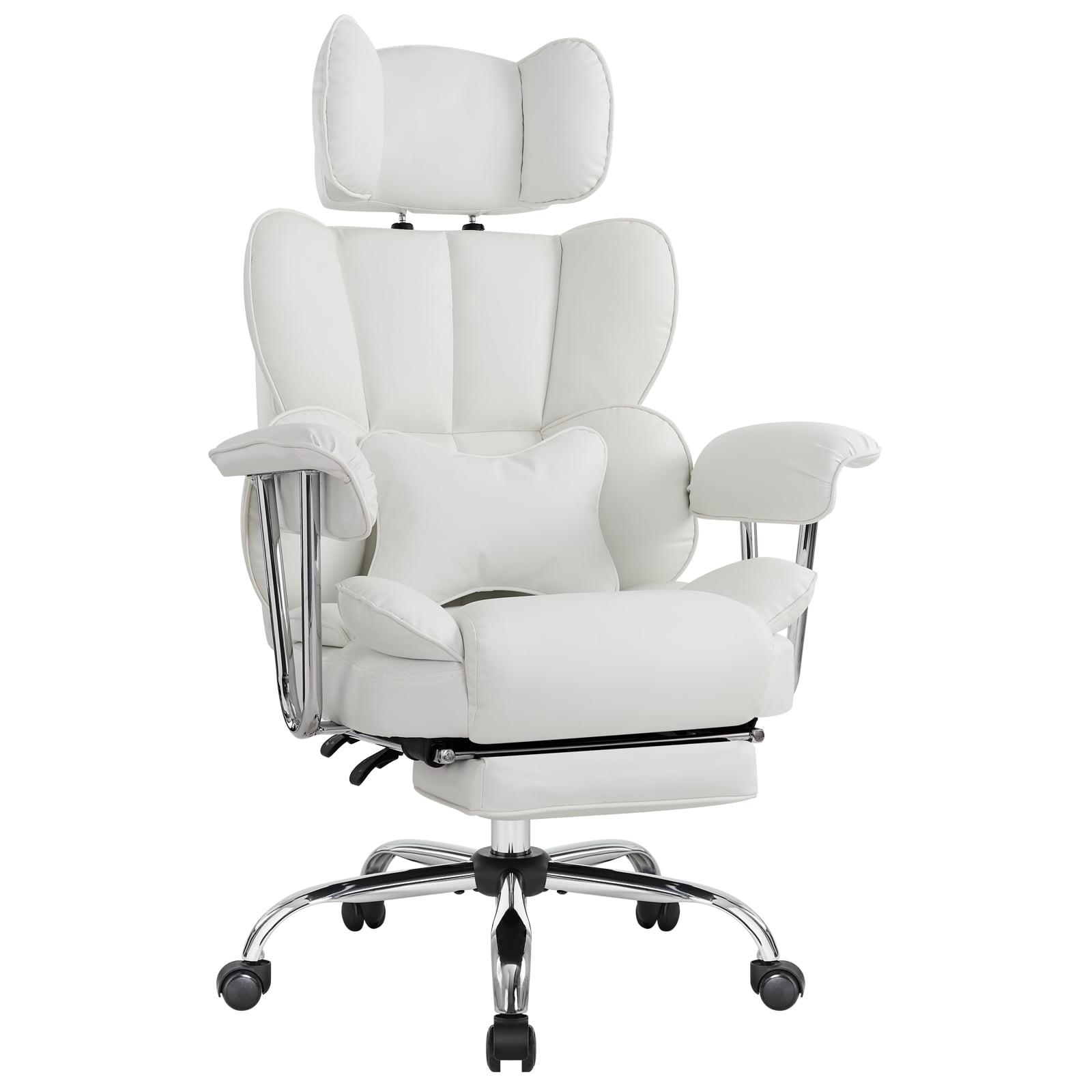 White High Back PU Leather Executive Swivel Chair with Footrest