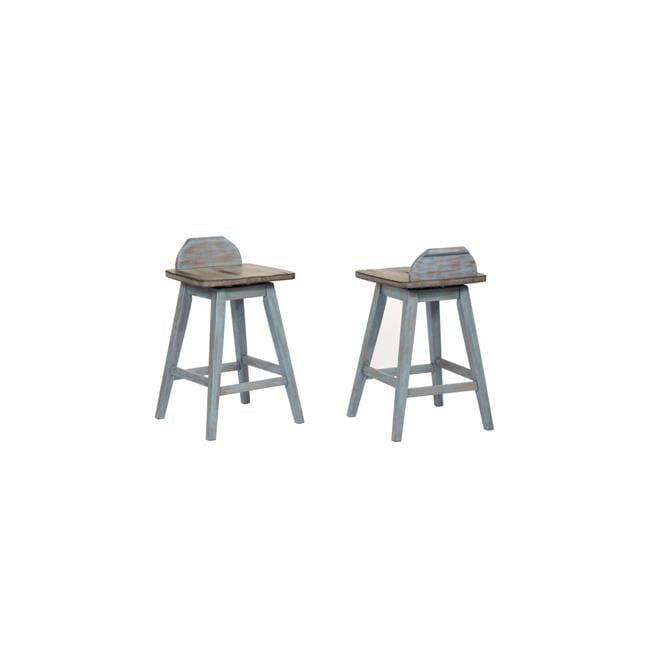 Backless Counter Stool - Distressed Grey & Blue Wash, 28.5 x 17 x 17 in.