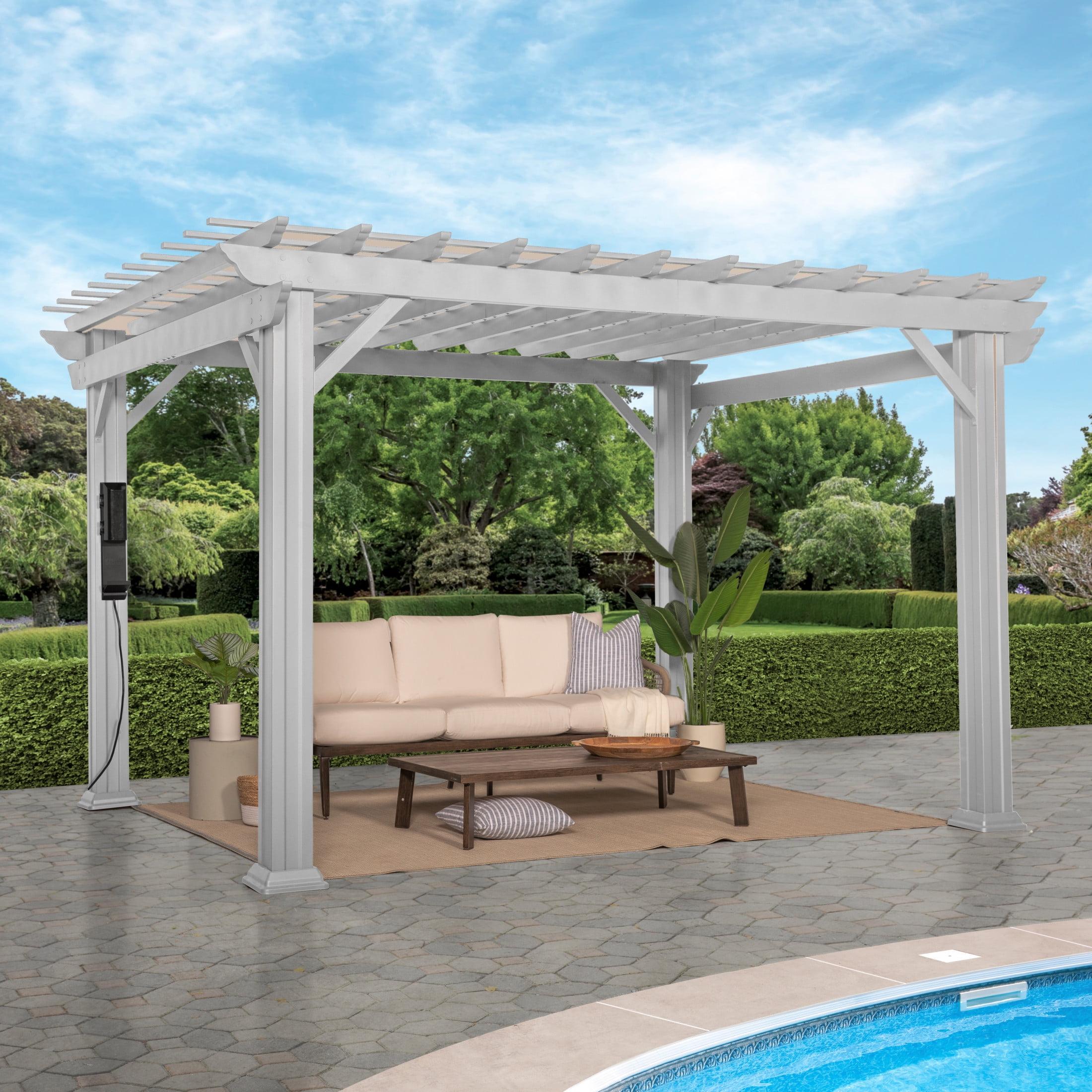 Hawthorne 12' x 10' White Steel Pergola with Canopy