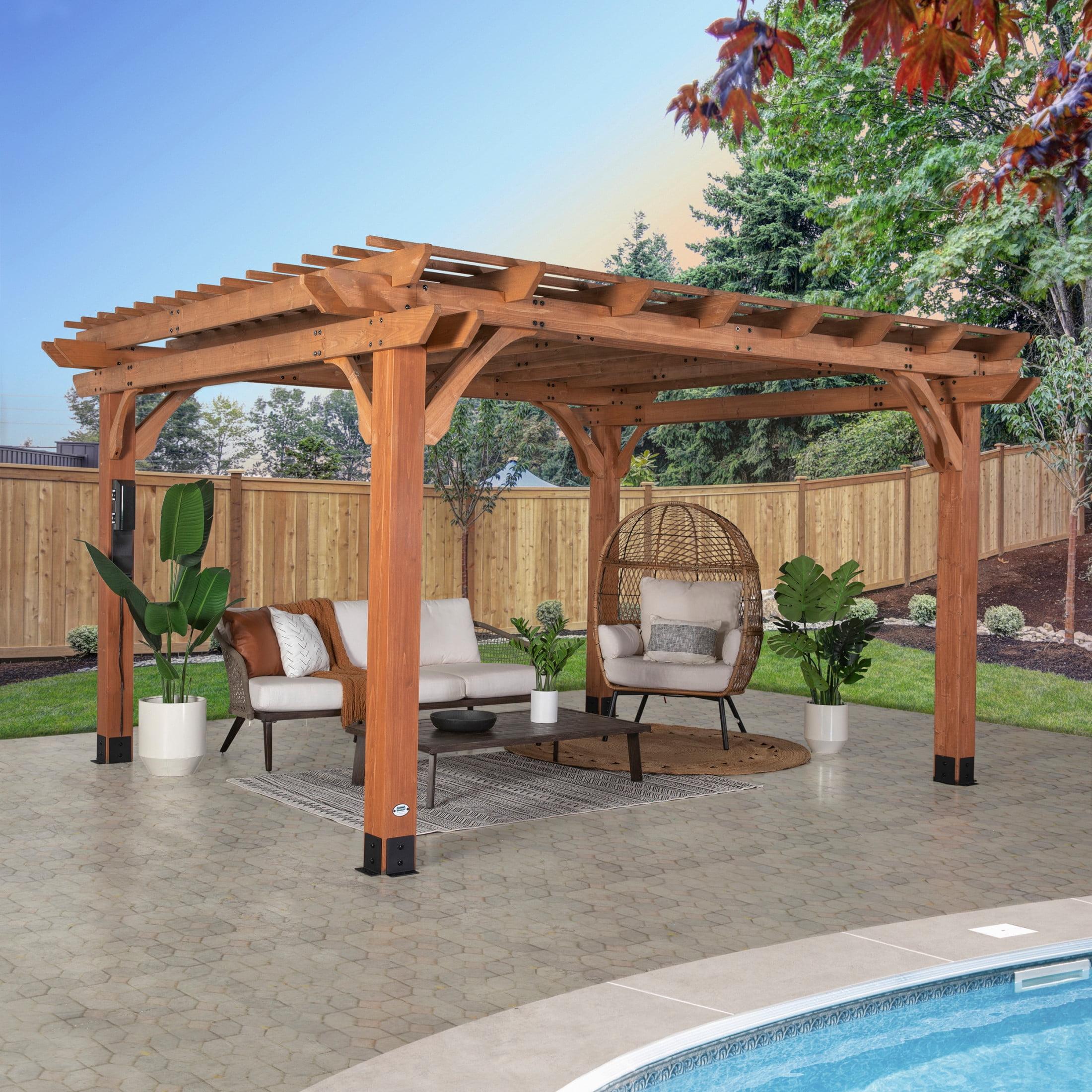 Beaumont 14' x 12' Cedar Wood Pergola with Electric Ports