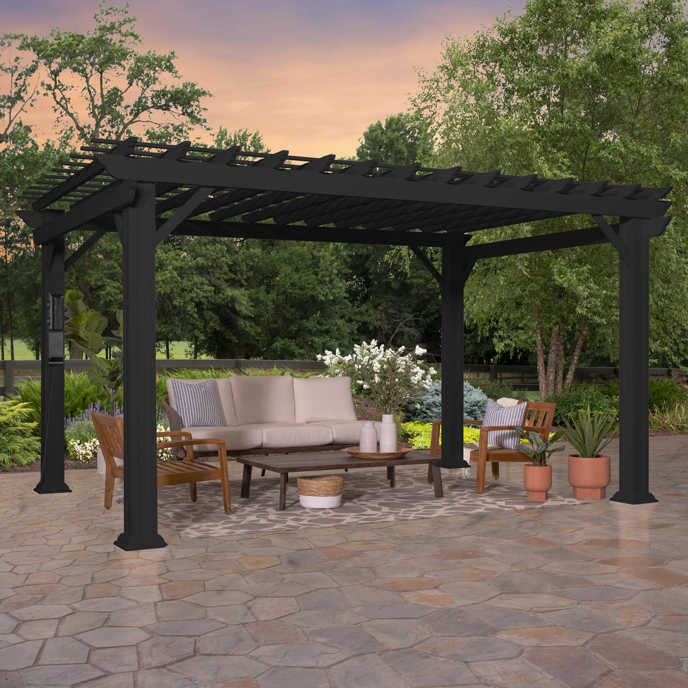 Stratford 14' x 10' Black Steel Pergola with Canopy