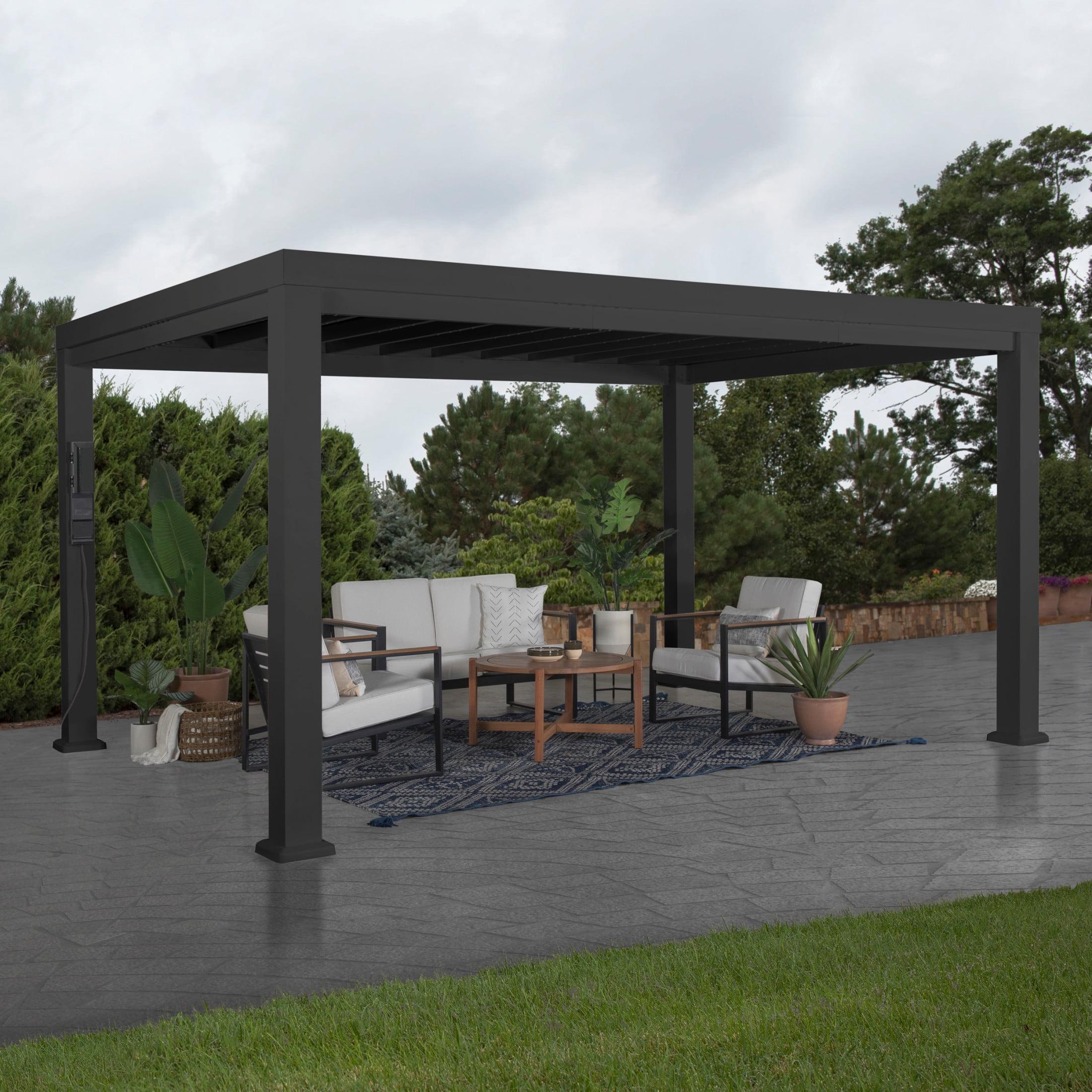 Trenton Black Galvanized Steel Pergola with Canopy, 14' x 10'