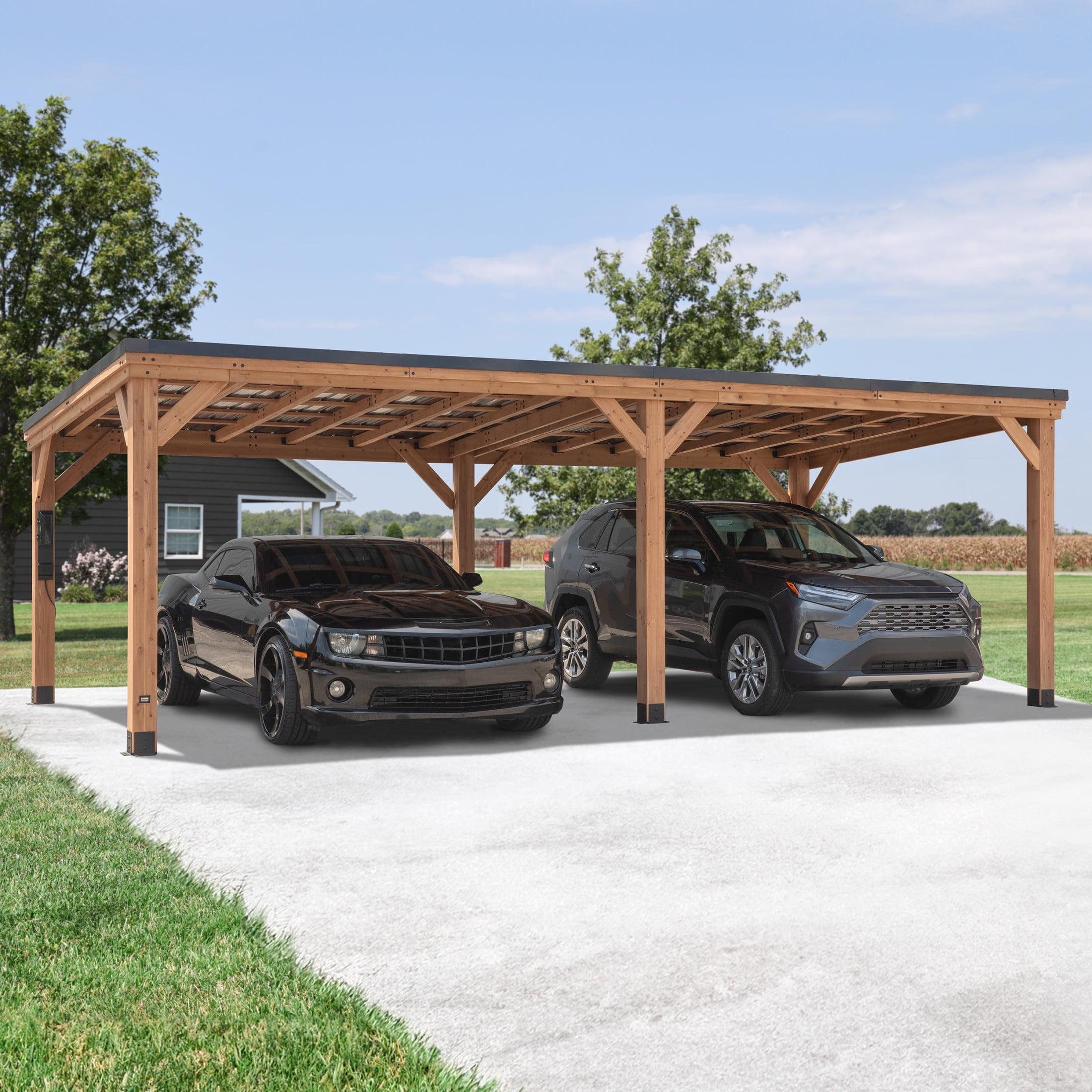 Backyard Discovery Arcadia 24'x12' Cedar Wood Gazebo, Galvanized Steel Roof, PowerPort