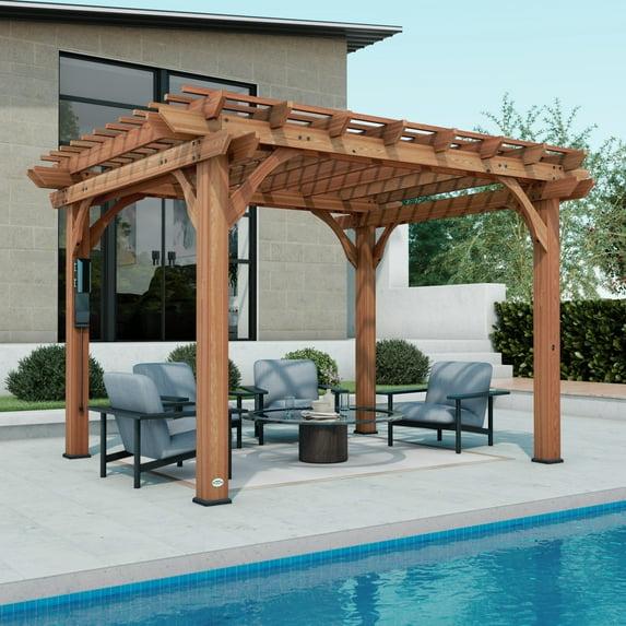 Backyard Discovery Beaumont 12'x10' Cedar Wood Patio Pergola Kit, Trellis Roof, PowerPort