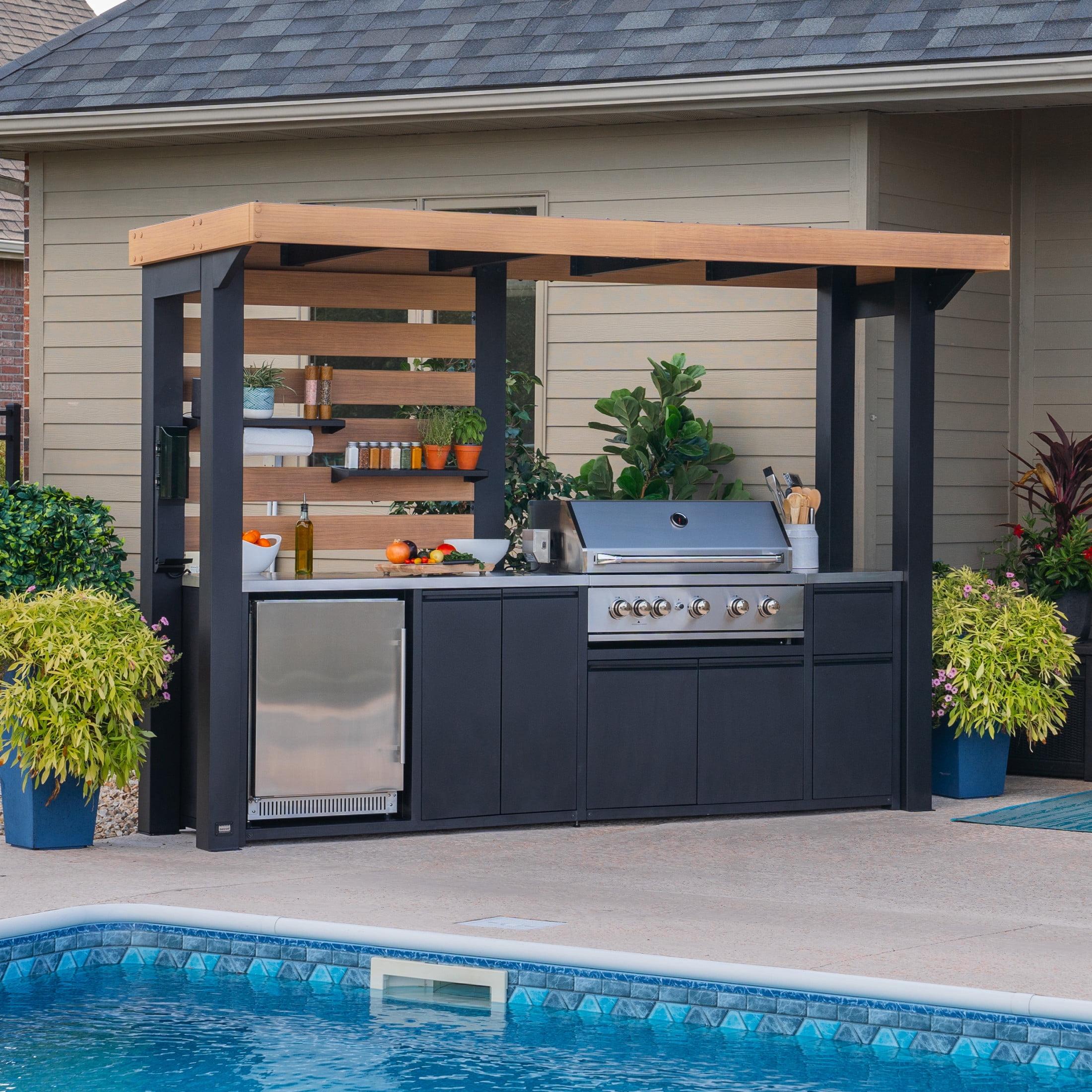 Fusion Flame Black Outdoor Kitchen with 5-Burner Grill