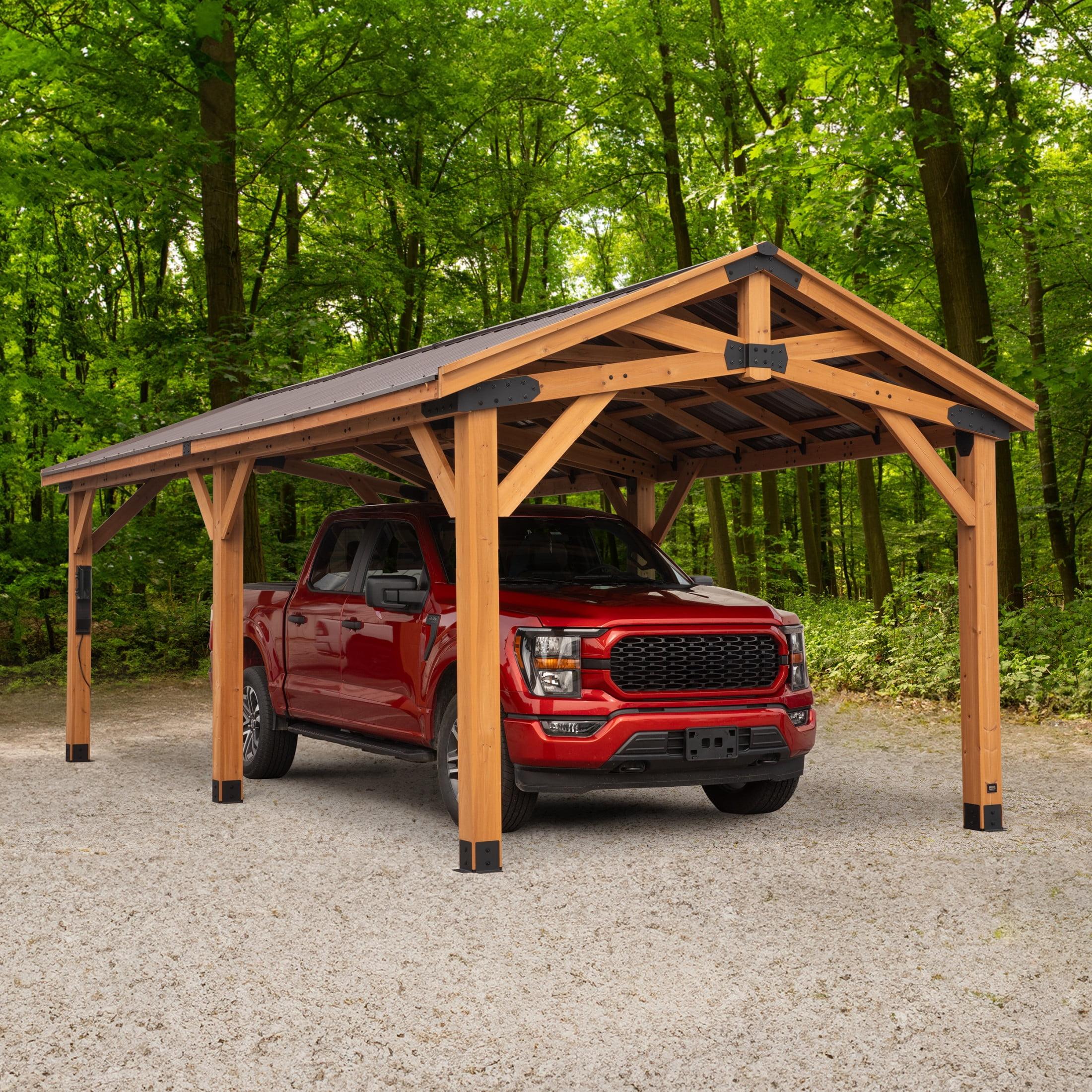Backyard Discovery Norwood 24' x 12' Cedar Wood Gazebo, Galvanized Steel Roof, PowerPort