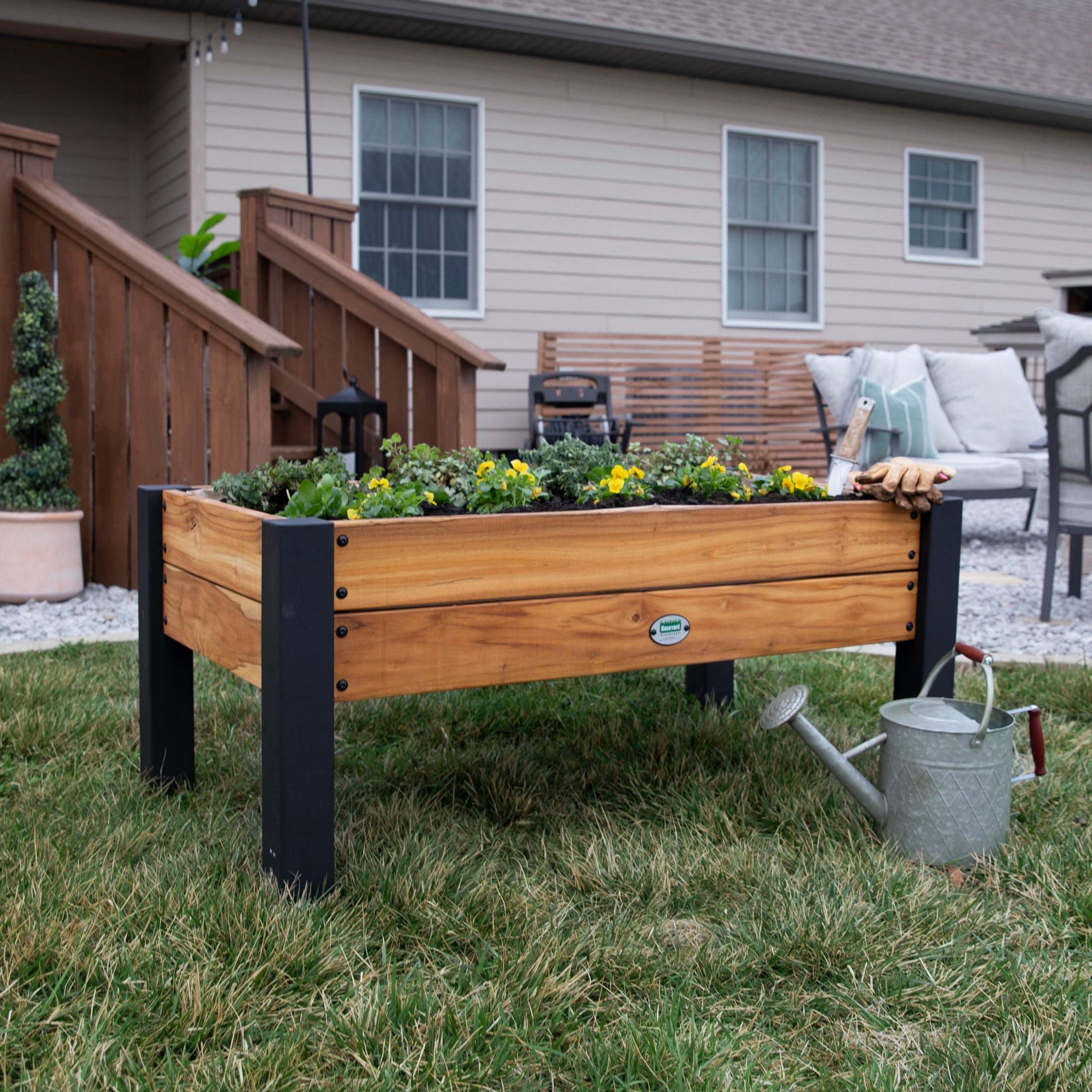 Backyard Raised Teak Planter with Black Steel Legs