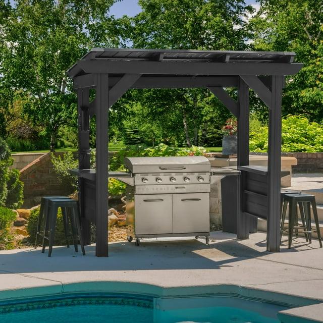 Backyard Discovery Rockport 8'x6' Galvanized Steel BBQ Grill Gazebo, Bar Tops, PowerPort