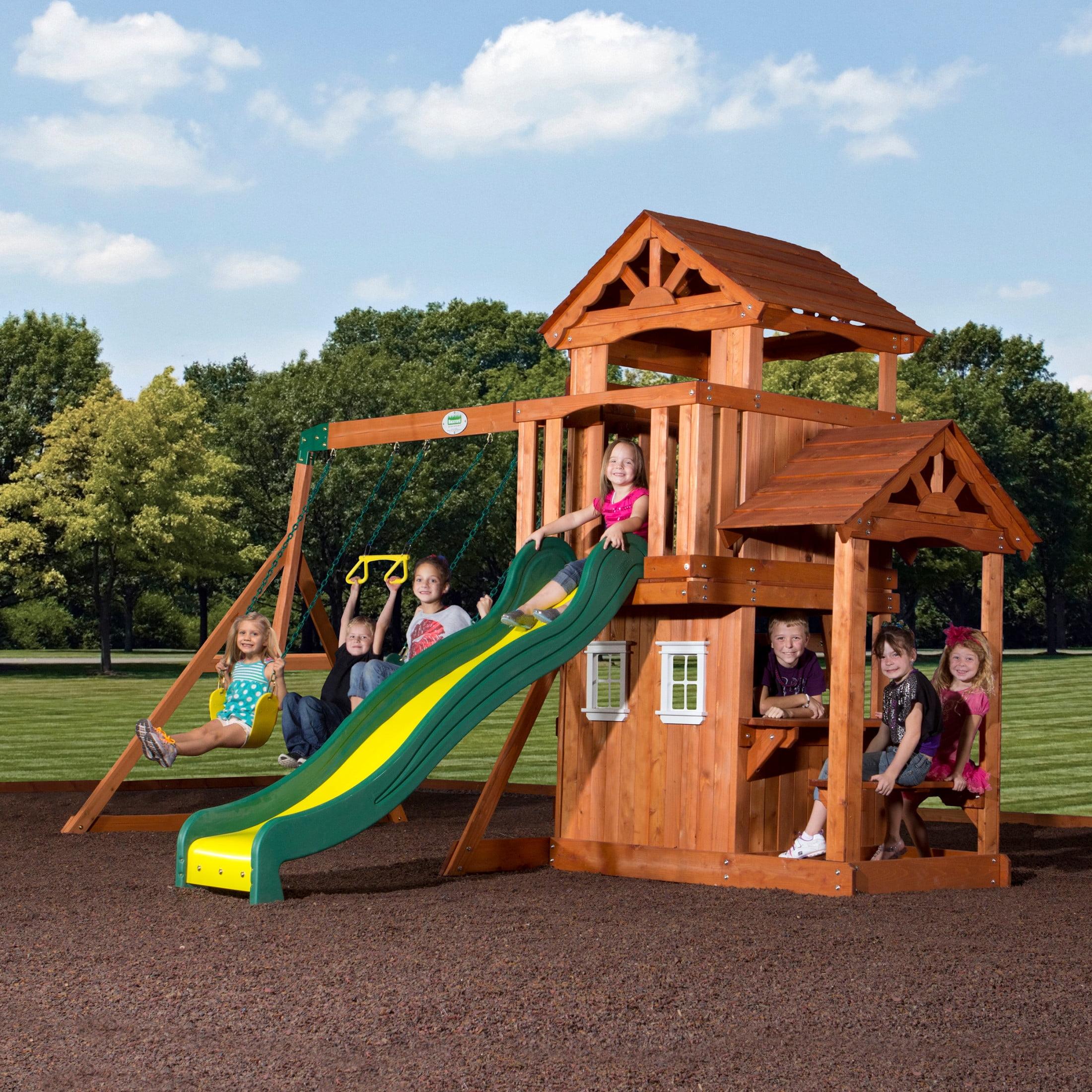 Tanglewood Wooden Outdoor Swing Set with Slide and Fort