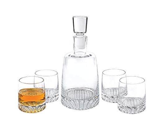 Clear Crystal 5-Piece Whiskey Decanter Set with Glasses