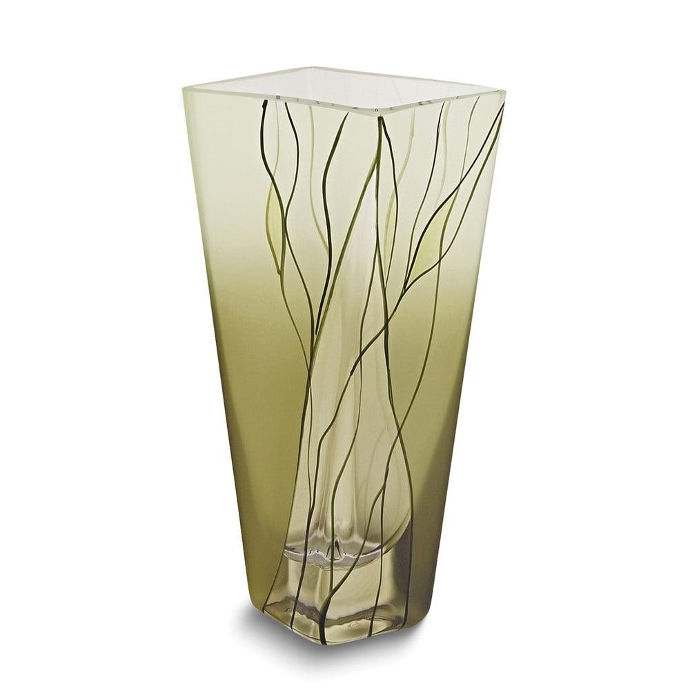 Evergreen Chic Hand-Painted Crystal Square Vase