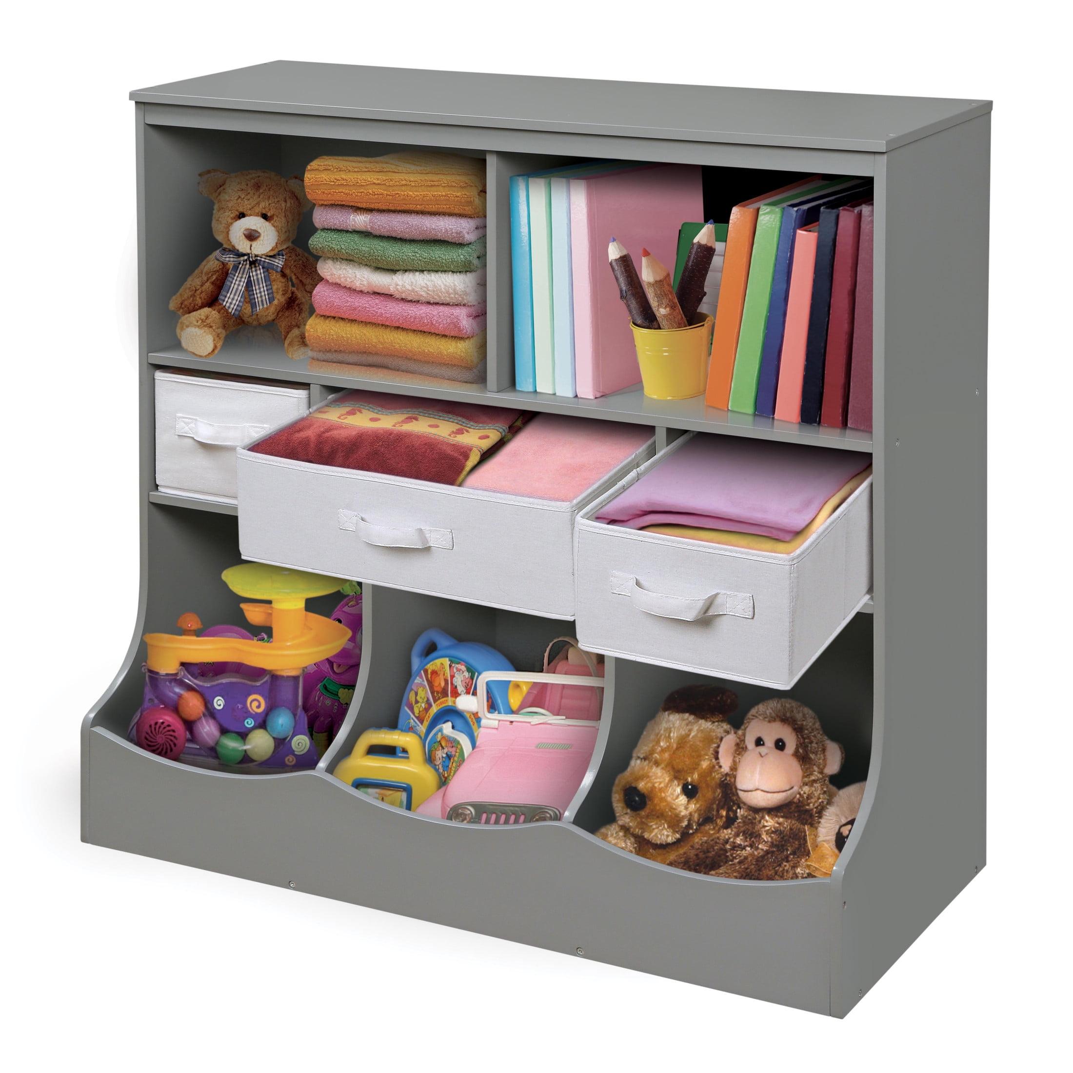 Modern Gray and White Kids Storage Unit with Baskets and Cubes