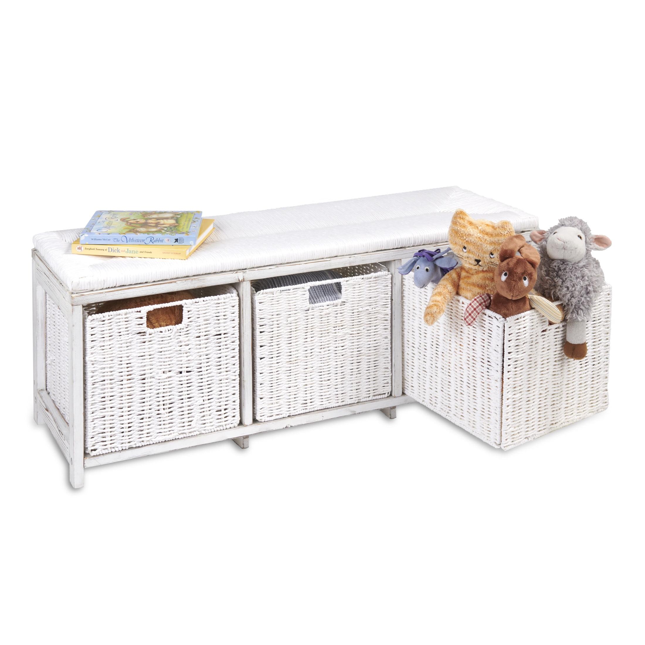 Sunside Sails Kid''s Storage Bench With Woven Top And Baskets