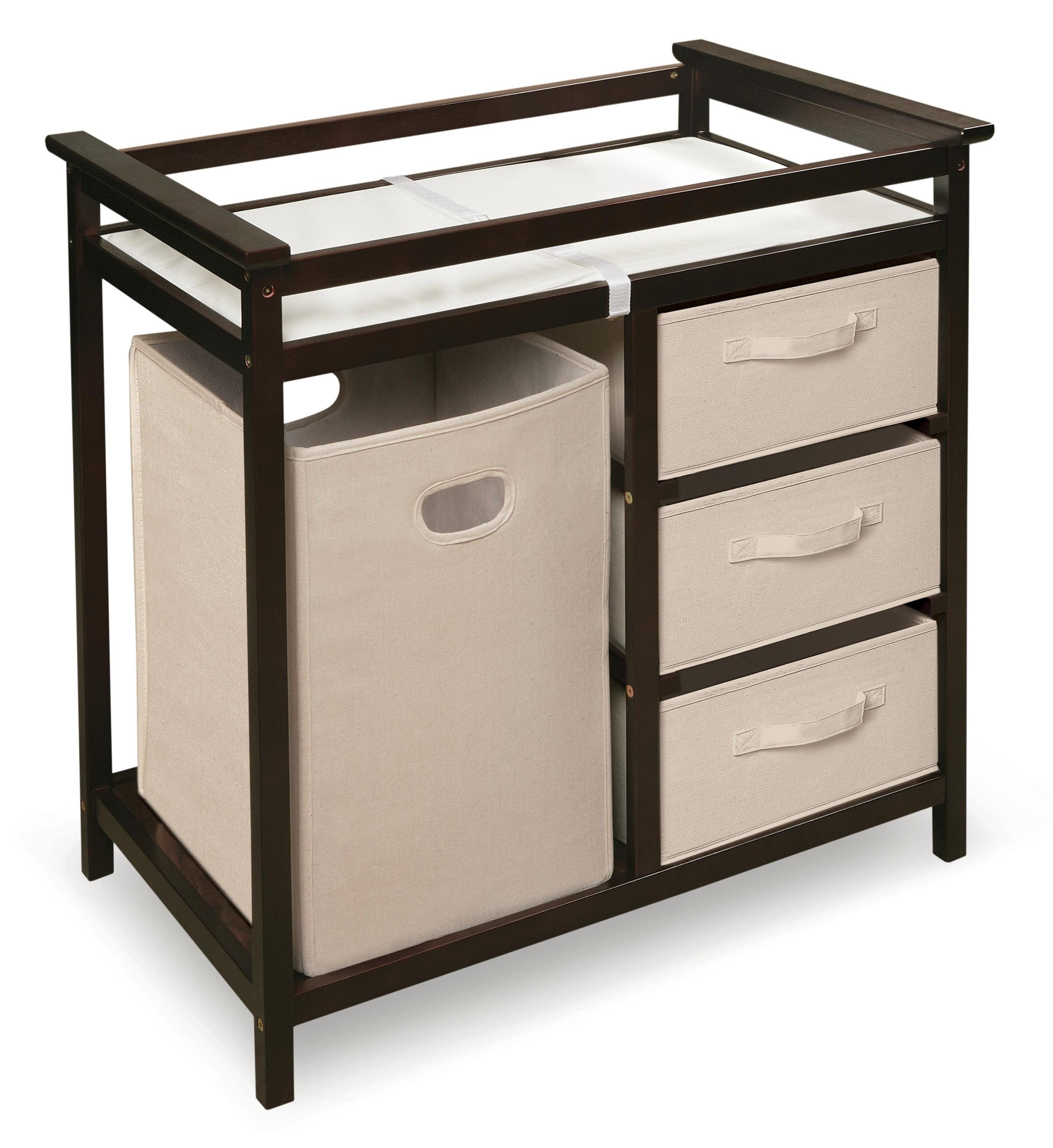 Espresso Baby Changing Table with Hamper and Drawers