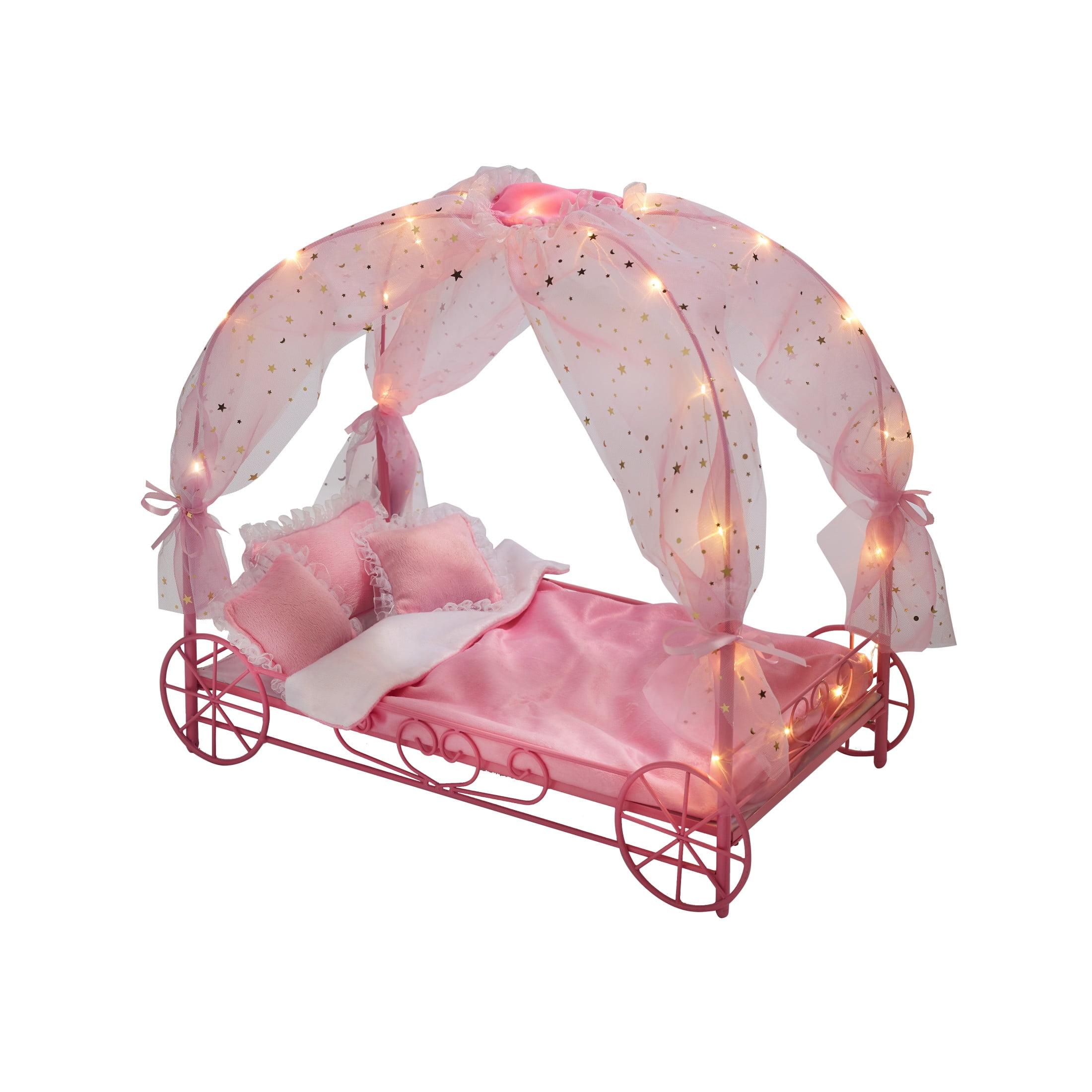 Badger Basket Royal Carriage Doll Bed with Canopy, Bedding and LED Lights