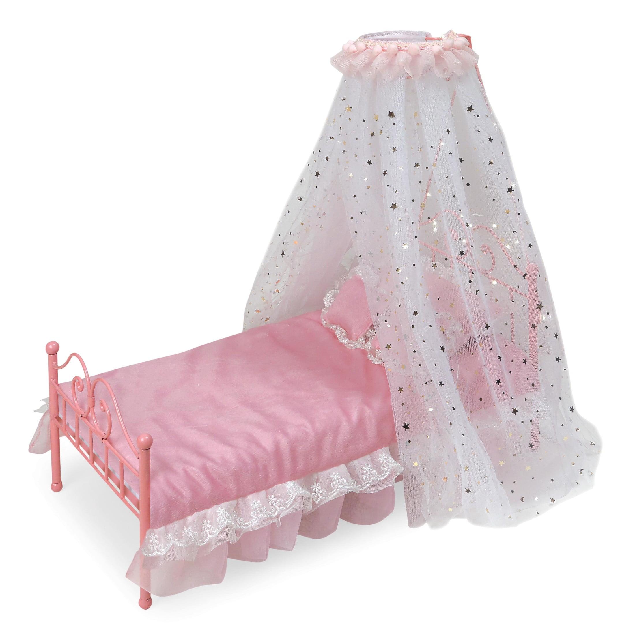 Badger Basket Starlights LED Canopy Metal Doll Bed with Bedding - Pink