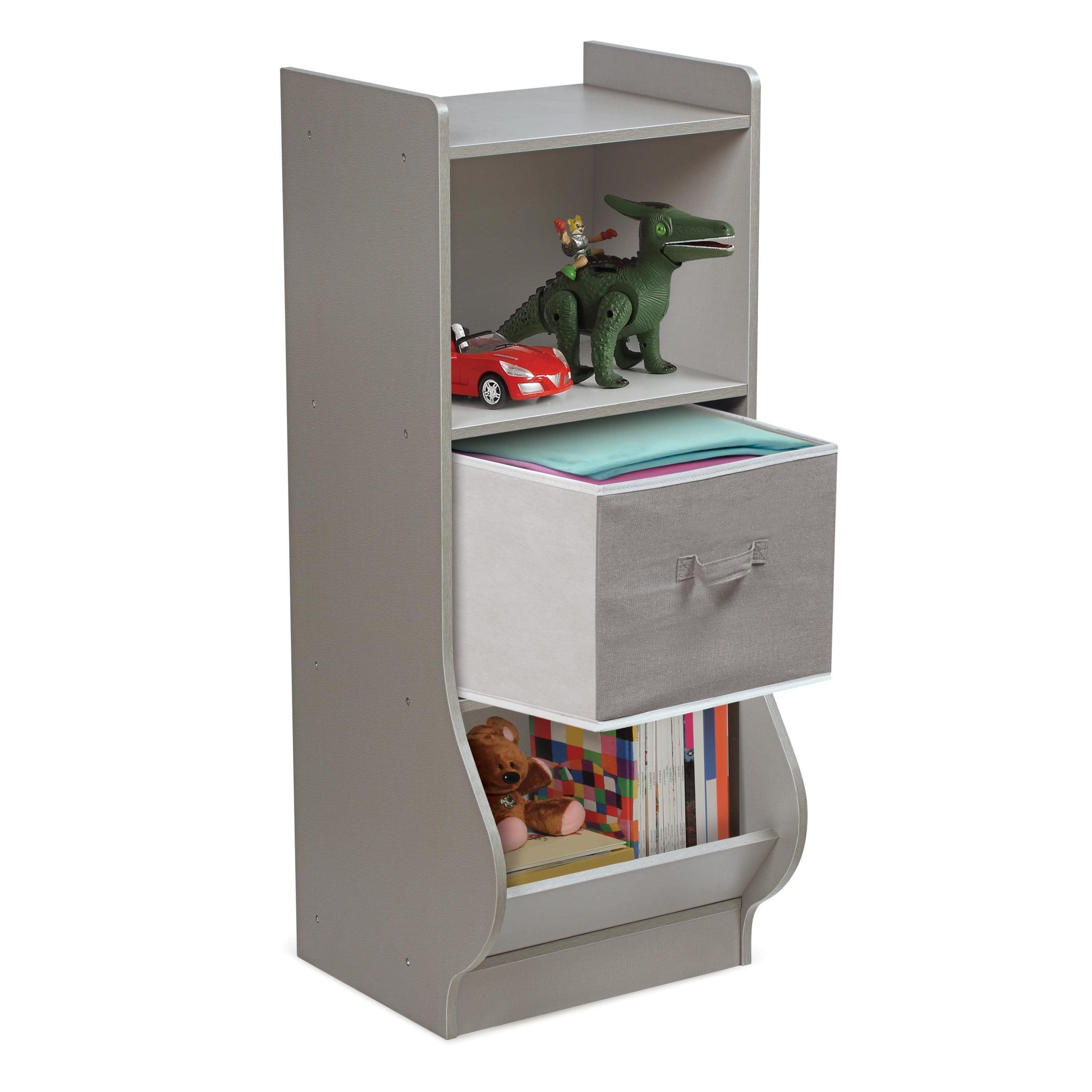 Woodgrain Gray Kids Upright Storage Nook with Reversible Basket