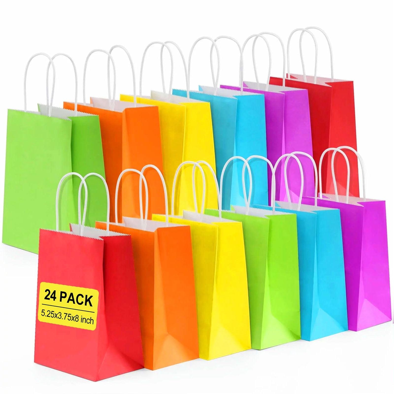 BagDream 24 Pack Rainbow Gift Bags with Handles, 6 Colors Small Party Favor Bag Goodie Bags for Kids Birthday, Party Favors, Birthdays & Celebrations, 5.25x3.75x8"