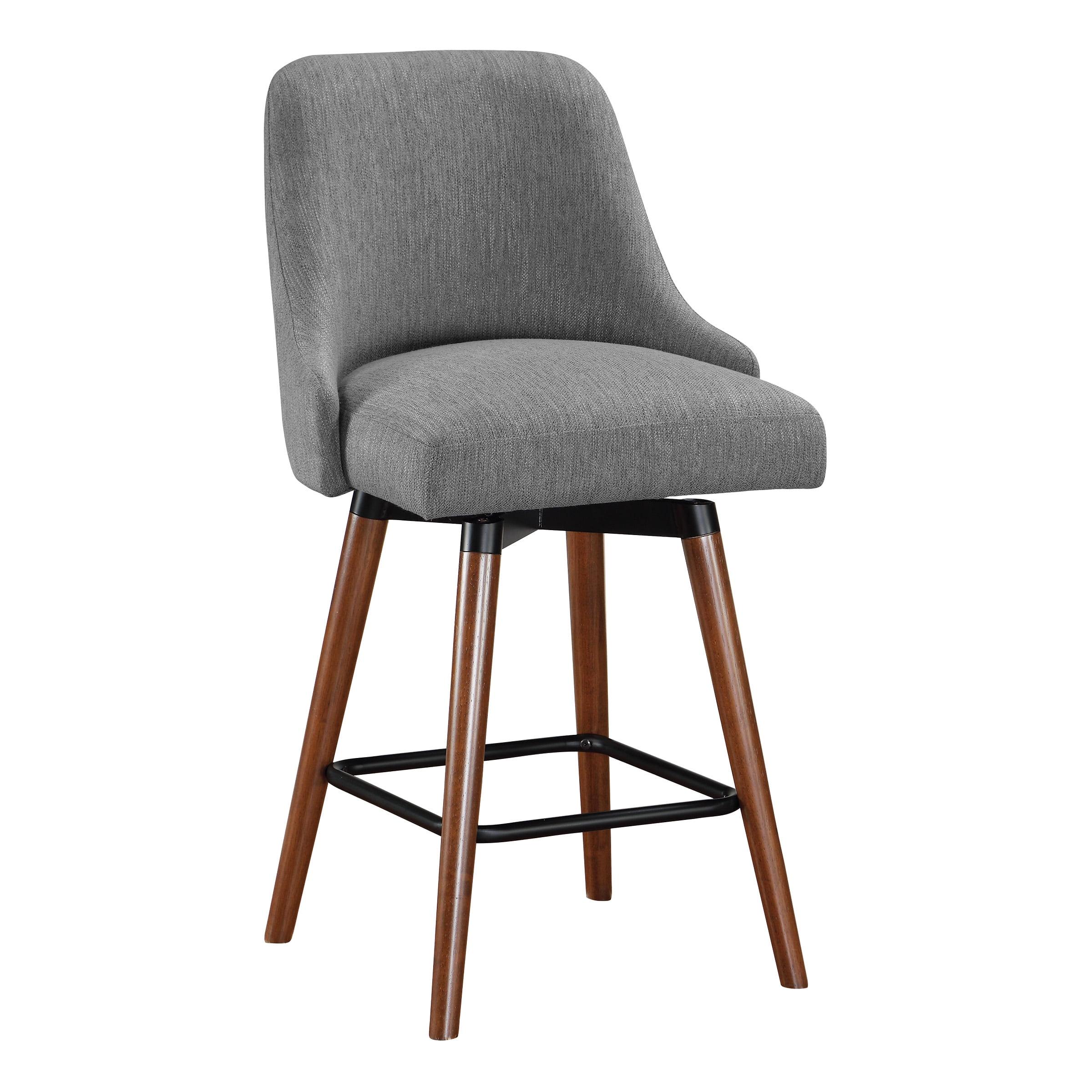 Mid-Century Charcoal Fabric Swivel Counter Stool with Espresso Wood Frame