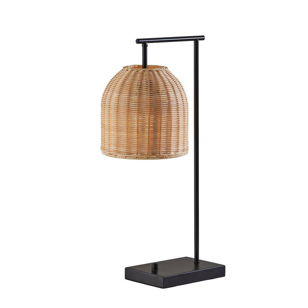 Adesso Bahama Table Lamp Dark Bronze: Inverted Basket Shape, Rattan Shade, ETL Listed, No Assembly Required
