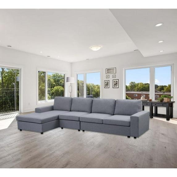 Bailey Light Gray Linen Reversible Modular Sectional Sofa Chaise