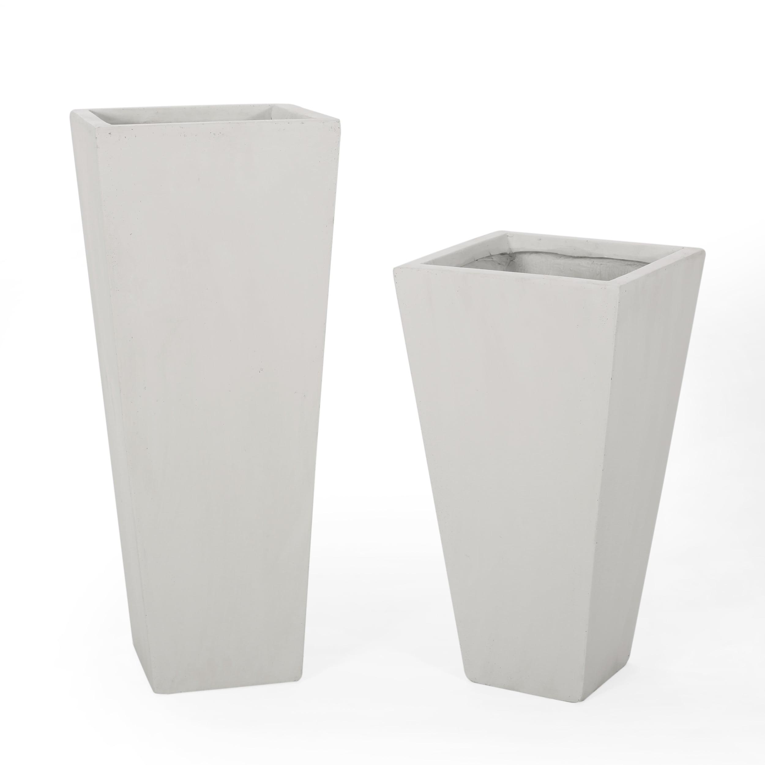 Matte White Cast Stone Tapered Outdoor Planter Set