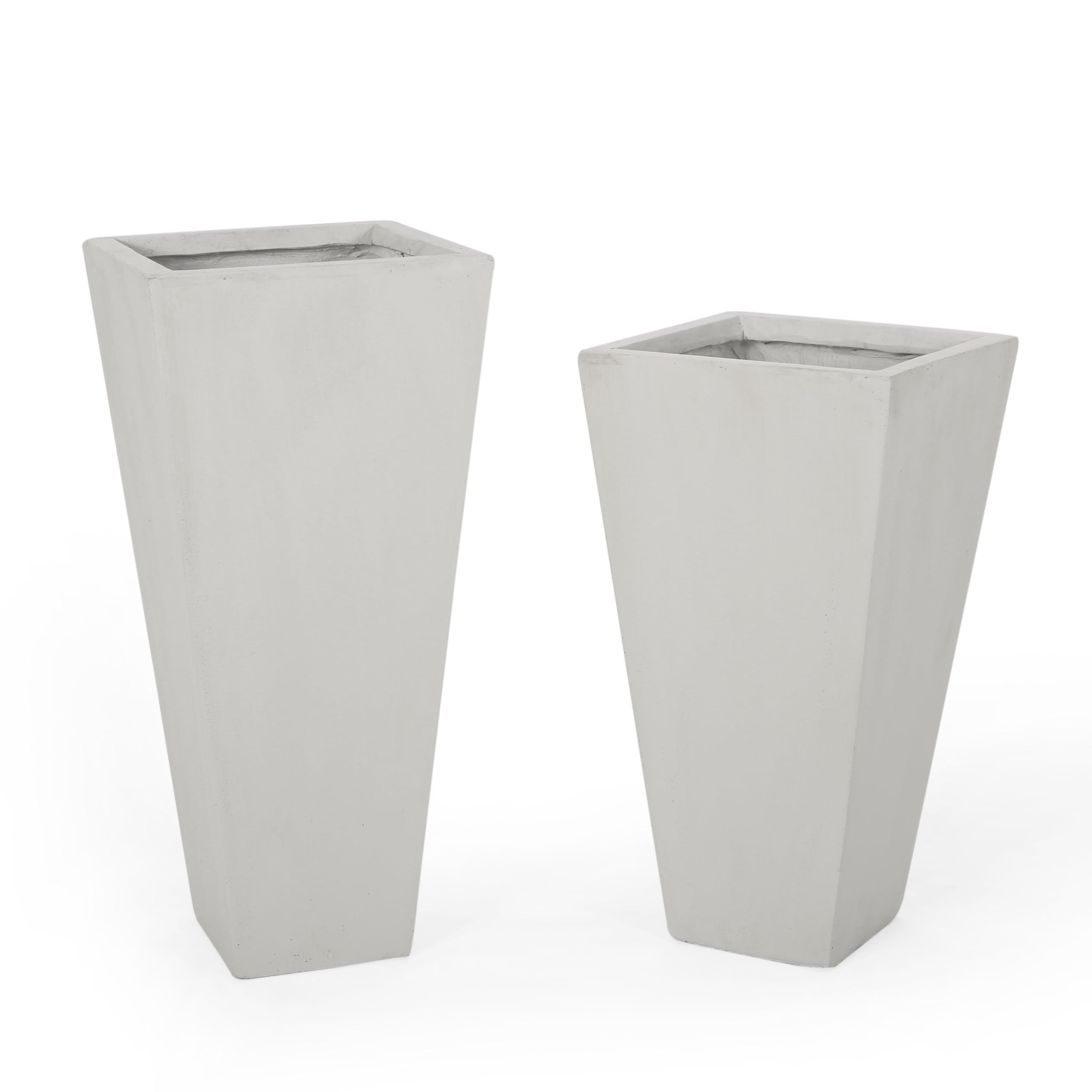 Matte White Outdoor Cast Stone Planter Set